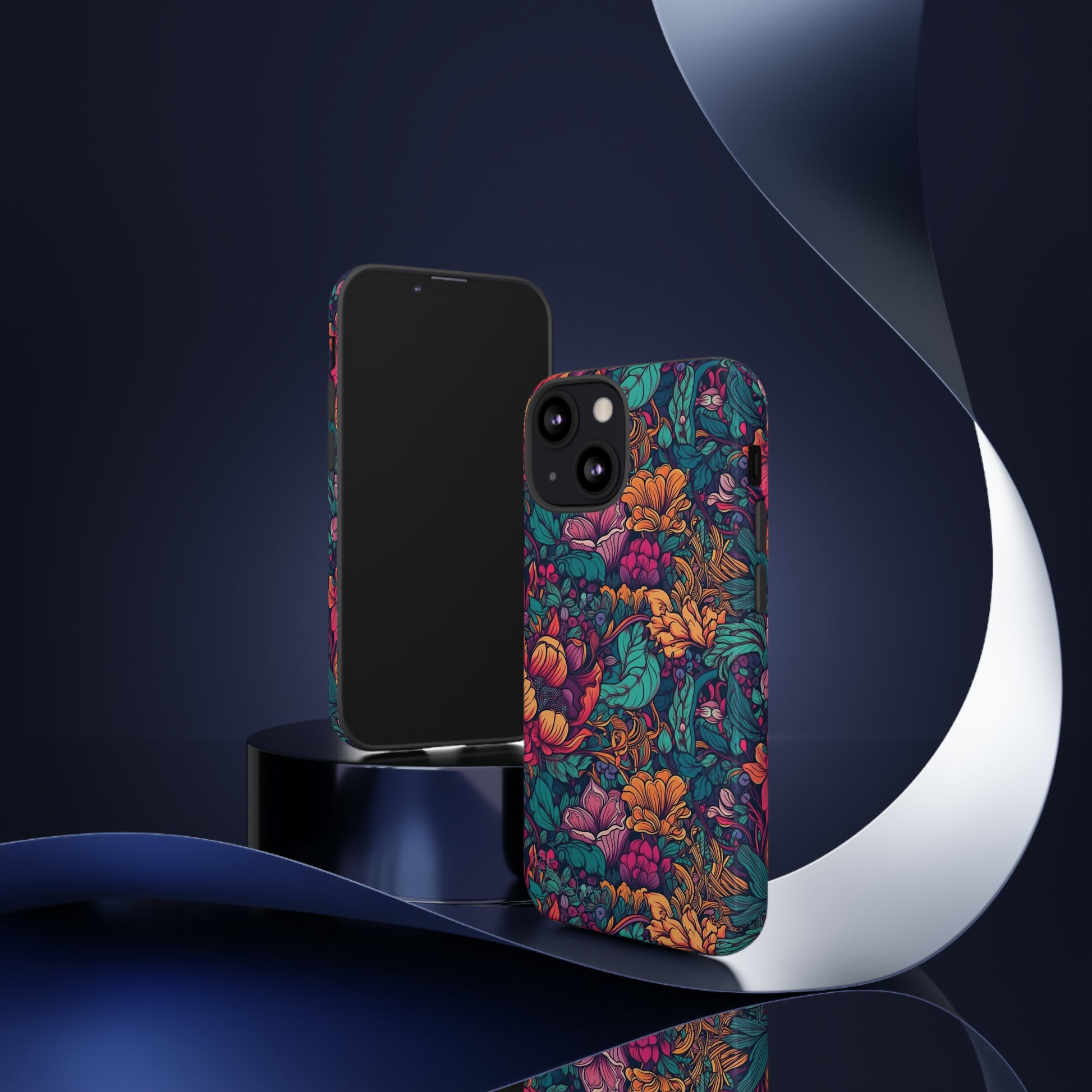 Vibrant Boho Blossoms: iPhone Tough Protective Cover. Featuring a bright abstract floral design, this case adds a touch of Bohemian flair. Compatible with iPhone 15, 14, 13, XS, XR Pro/Max/Mini/P/Plus. Embrace Boho Chic with Style and Durability. #ElizaSinger #PhoneCase #FloralDesign