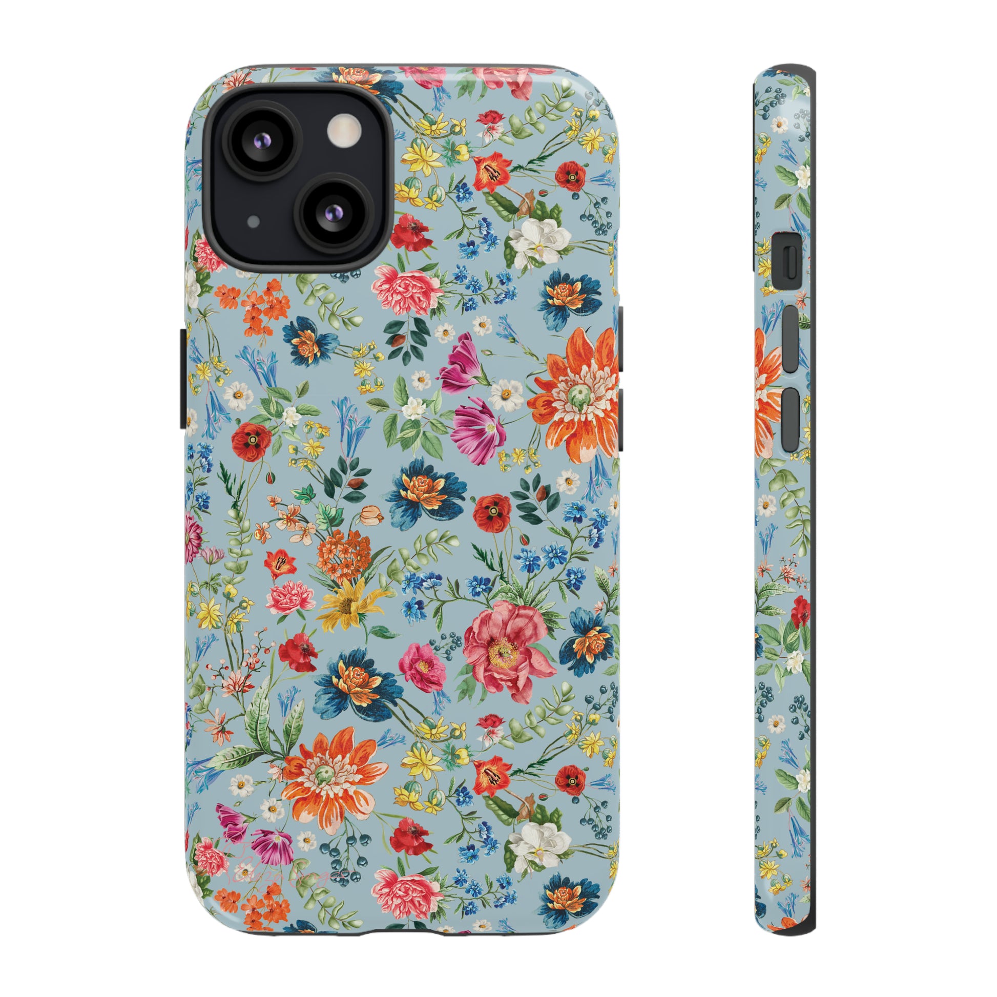 Blossom in Color: Wildflower Floral Colorful Design iPhone Tough Protective Cover. Vibrant flowers in Turquoise and Pink, compatible with iPhone 15, 14, 13, XS, XR Pro/Max/Mini/P/Plus. Embrace Nature's Palette with Style and Durability. #ElizaSinger #PhoneCase #FloralDesign