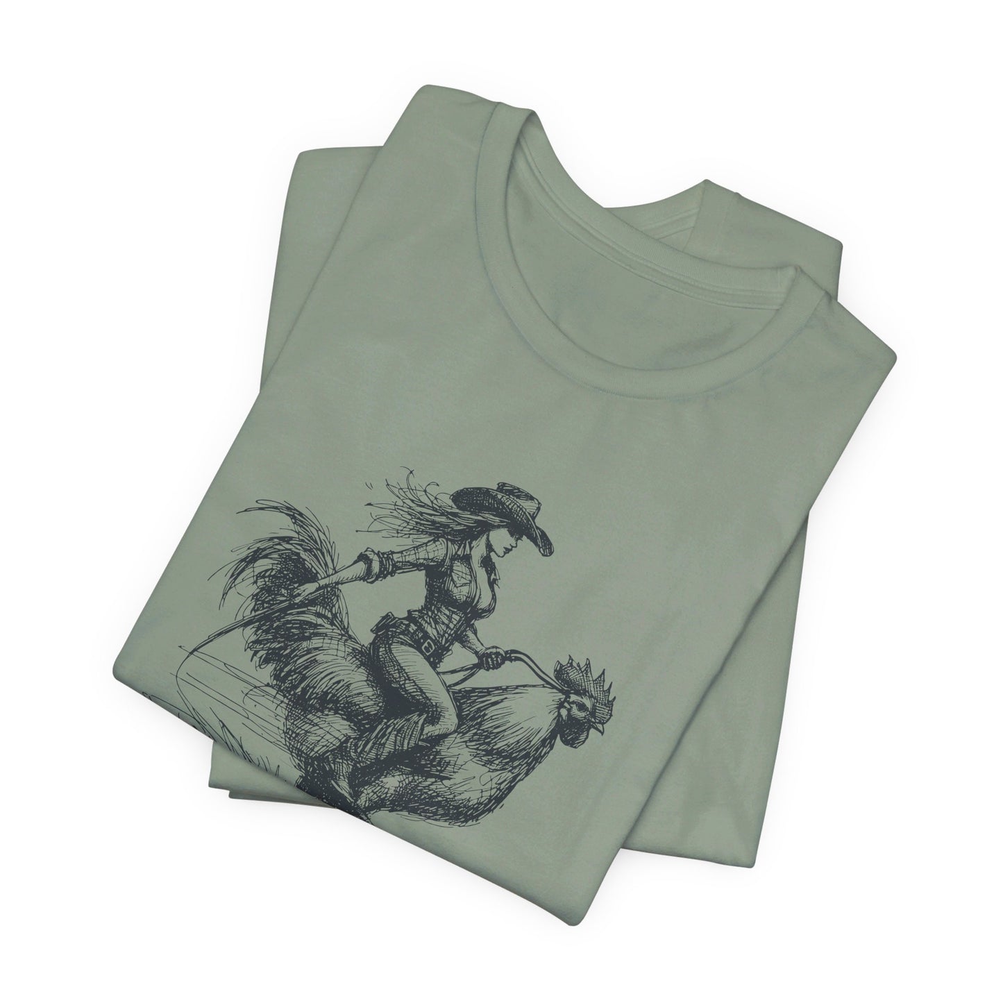 Scribble Style: Bella Canvas T-shirt with Cowgirl on Rooster