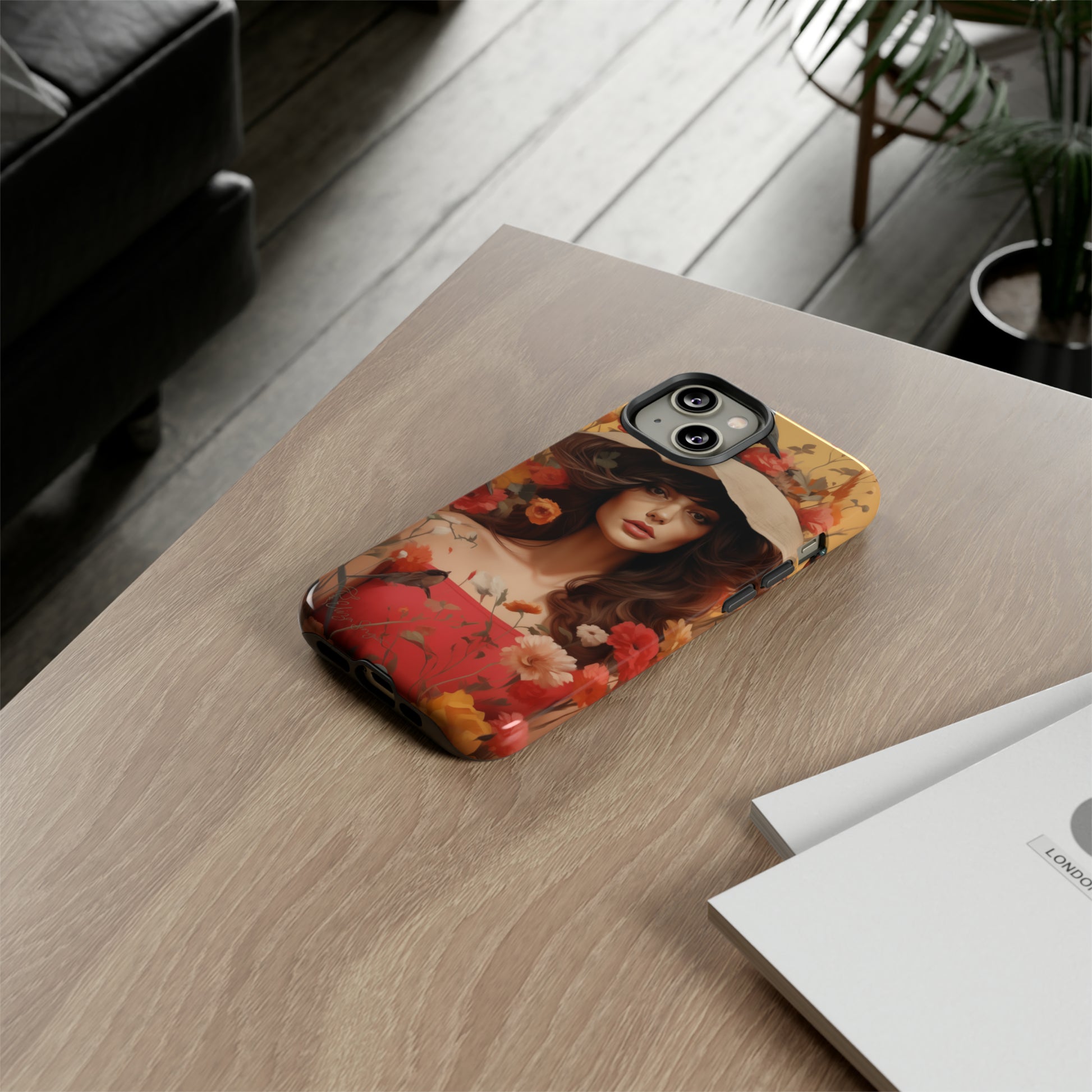Bask in Sunshine: Embrace the warmth with our Tough Cell Phone Case. A yellow backdrop and a woman in a hat surrounded by flowers create a radiant design. Experience the perfect blend of style and protection, bringing sunshine into your everyday. Elevate your phone with a burst of brightness. #ElizaSinger #PhoneCase #SunshineRadiance