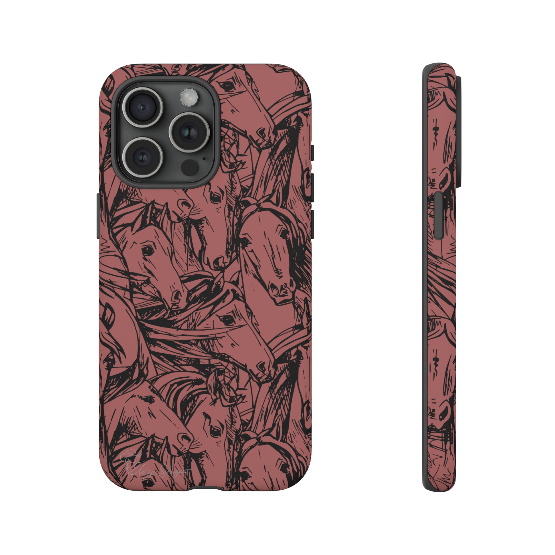 Gallop in Style: Horse Art Western Design iPhone Tough Protective Cover. Featuring a Scribble Horse Drawing, compatible with iPhone 15, 14, 13, 12, 11, XS, XR Pro/Max/Mini/P/Plus. Unleash the Rider in You with Style and Durability. #ElizaSinger #PhoneCase #WesternArt