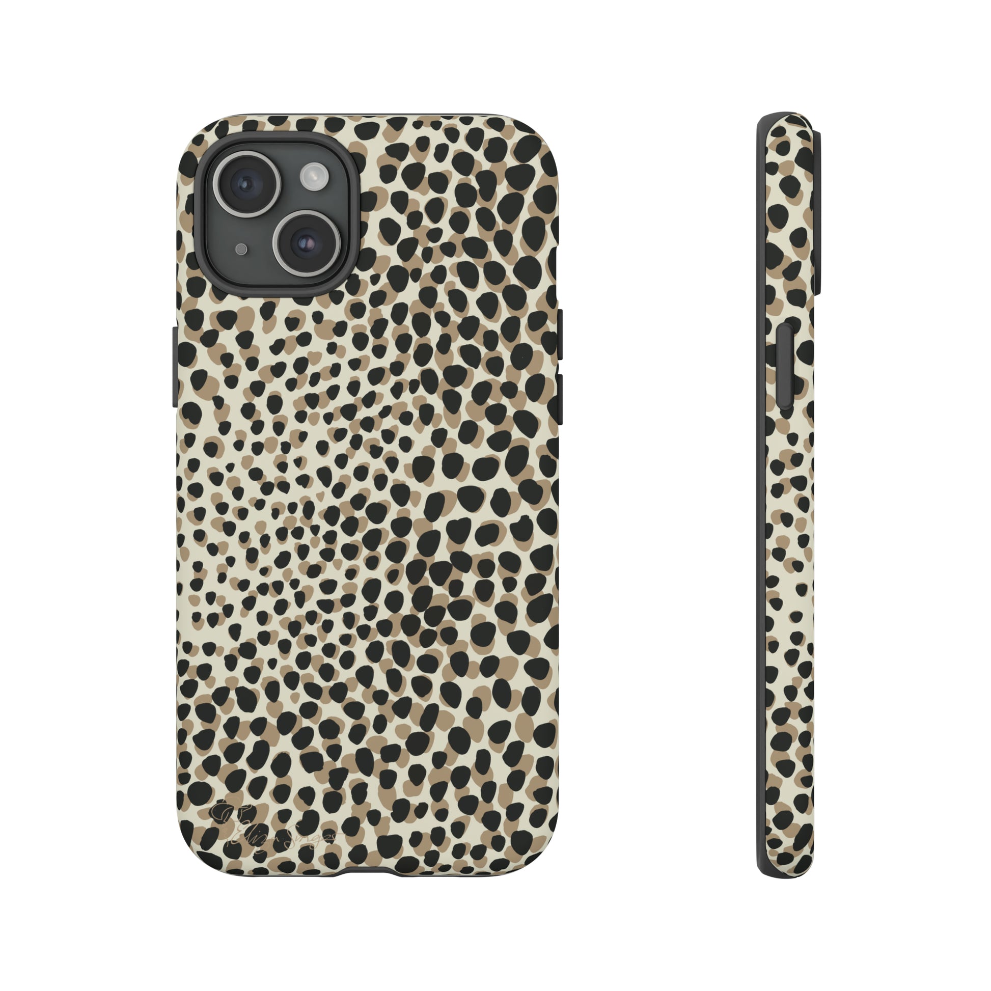Elevate Your Tech: Abstract Neutral Animal Print iPhone Tough Protective Cover. Leopard-Painted Design in Beige and Black. Compatible with iPhone 15, 14, 13, XS, XR Pro/Max/Mini/P/Plus. Combine Style with Durability. #ElizaSinger #PhoneCase #LeopardPrint 