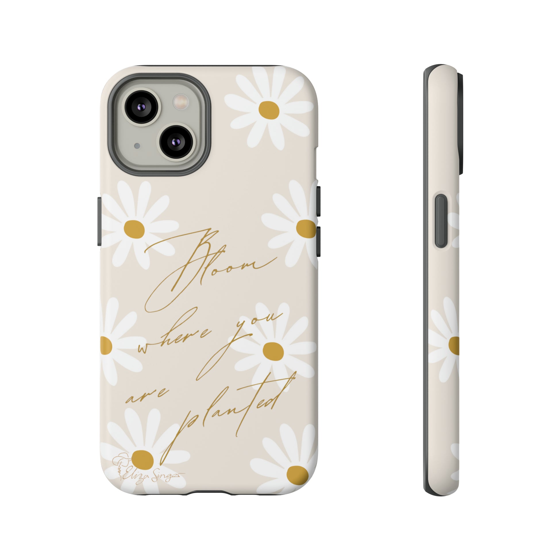 Sunny Boho Blooms: Boho Flower Daisy iPhone Tough Protective Case. A lively fusion of Flowers, Boho, and floral daisies design. Compatible with iPhone 15, 14, 13, XS, XR Pro/Max/Mini/P/Plus. Elevate Your Device with Bohemian Charm and Durability. #ElizaSinger #PhoneCase #FloralDesign