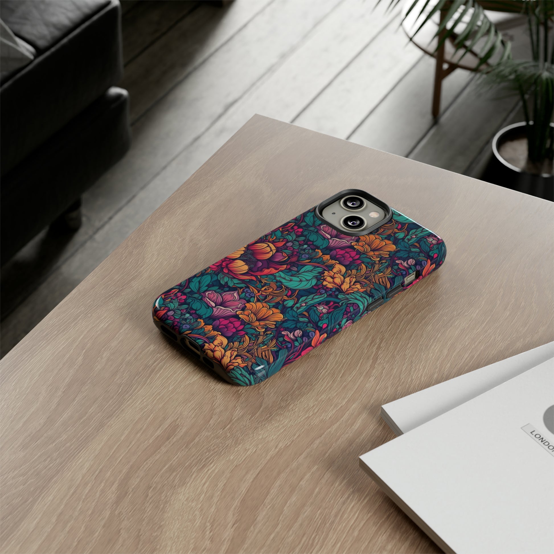 Vibrant Boho Blossoms: iPhone Tough Protective Cover. Featuring a bright abstract floral design, this case adds a touch of Bohemian flair. Compatible with iPhone 15, 14, 13, XS, XR Pro/Max/Mini/P/Plus. Embrace Boho Chic with Style and Durability. #ElizaSinger #PhoneCase #FloralDesign