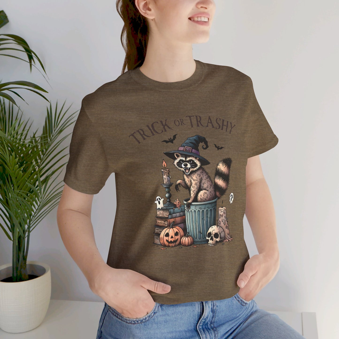 Trick or Trashy: Halloween Bella Canvas T-shirt with Raccoon