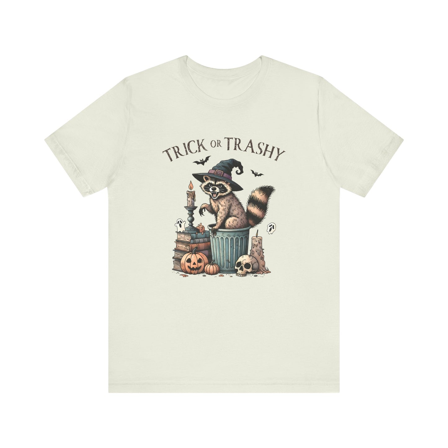Trick or Trashy: Halloween Bella Canvas T-shirt with Raccoon