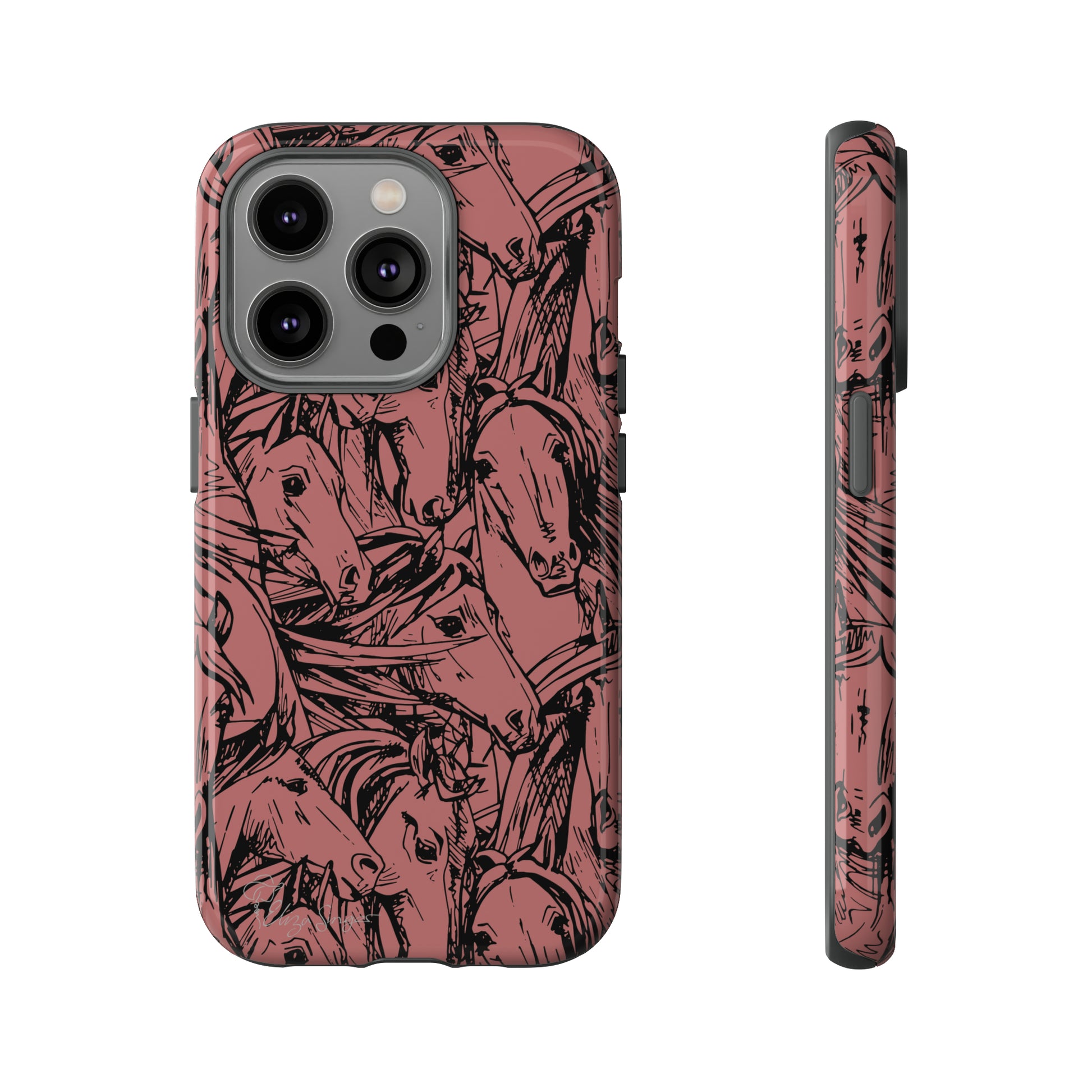 Gallop in Style: Horse Art Western Design iPhone Tough Protective Cover. Featuring a Scribble Horse Drawing, compatible with iPhone 15, 14, 13, 12, 11, XS, XR Pro/Max/Mini/P/Plus. Unleash the Rider in You with Style and Durability. #ElizaSinger #PhoneCase #WesternArt