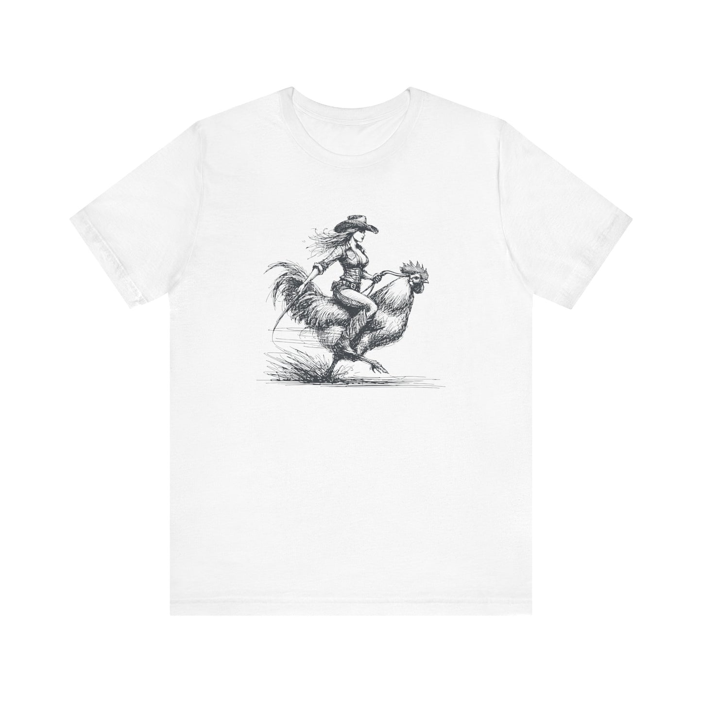 Scribble Style: Bella Canvas T-shirt with Cowgirl on Rooster