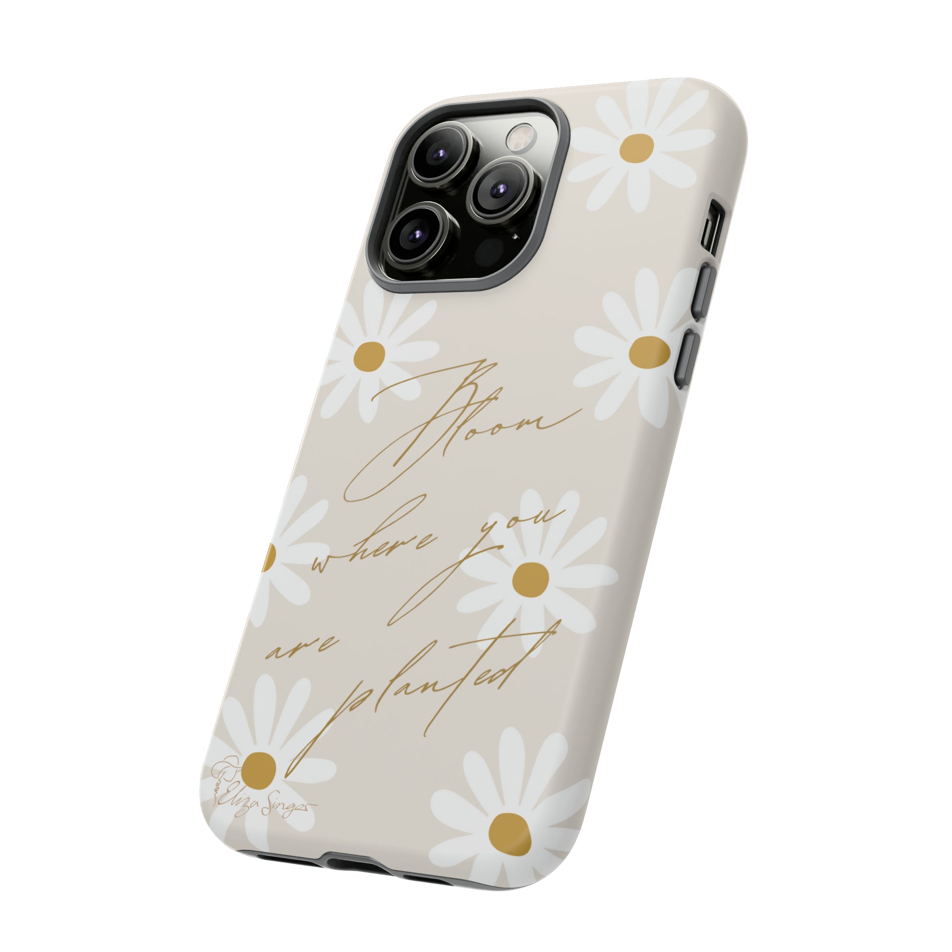 Sunny Boho Blooms: Boho Flower Daisy iPhone Tough Protective Case. A lively fusion of Flowers, Boho, and floral daisies design. Compatible with iPhone 15, 14, 13, XS, XR Pro/Max/Mini/P/Plus. Elevate Your Device with Bohemian Charm and Durability. #ElizaSinger #PhoneCase #FloralDesign