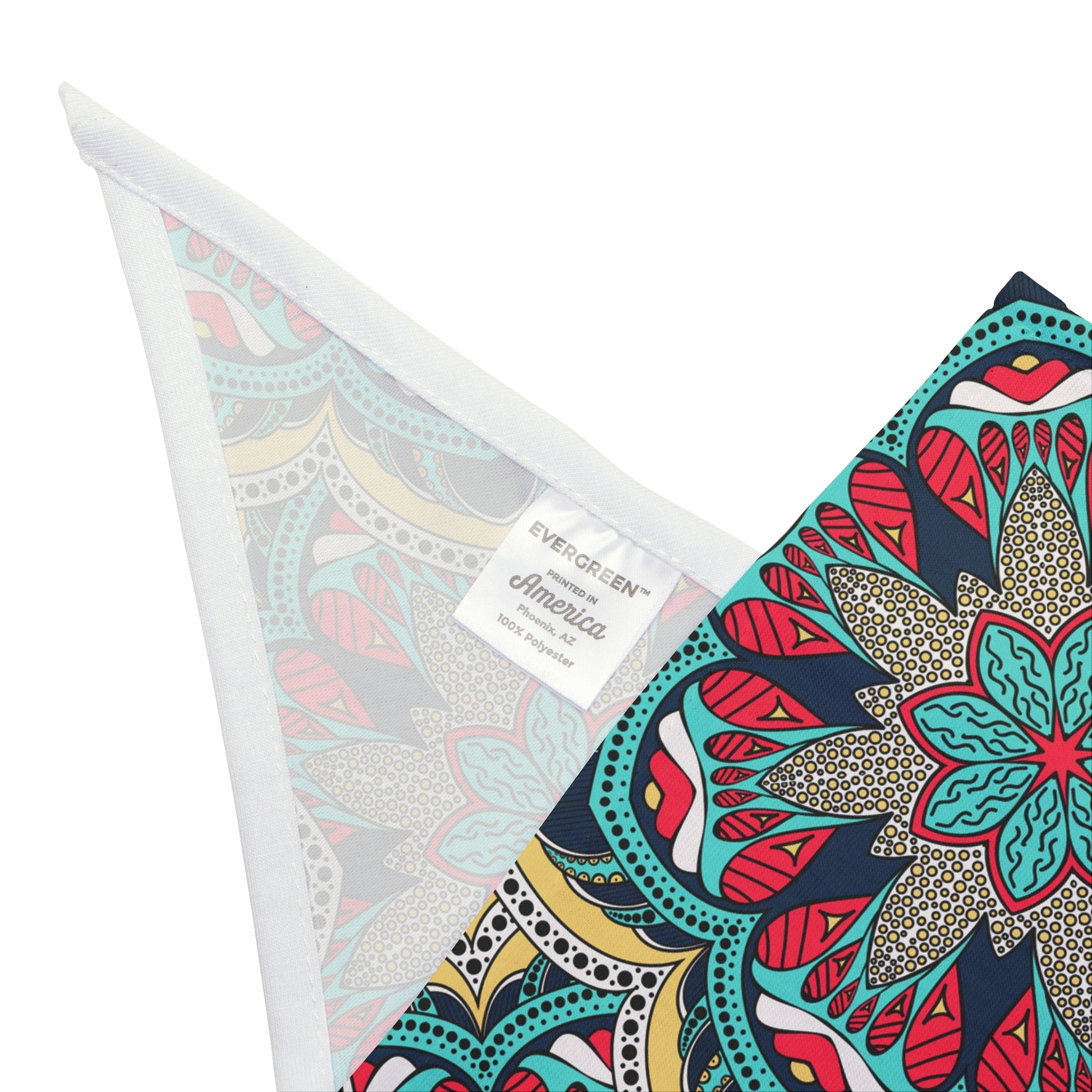Introducing our Mandala Majesty Dog Bandana/Wild Rag - a perfect blend of western aesthetics with vibrant mandala art. The intricate design in red, turquoise, yellow, and grey creates a stunning visual appeal. Made from soft-spun polyester, this wild rag ensures comfort and durability for your furry companion. Elevate your dog's style and make heads turn on every adventure. Exclusively available at Eliza Singer.