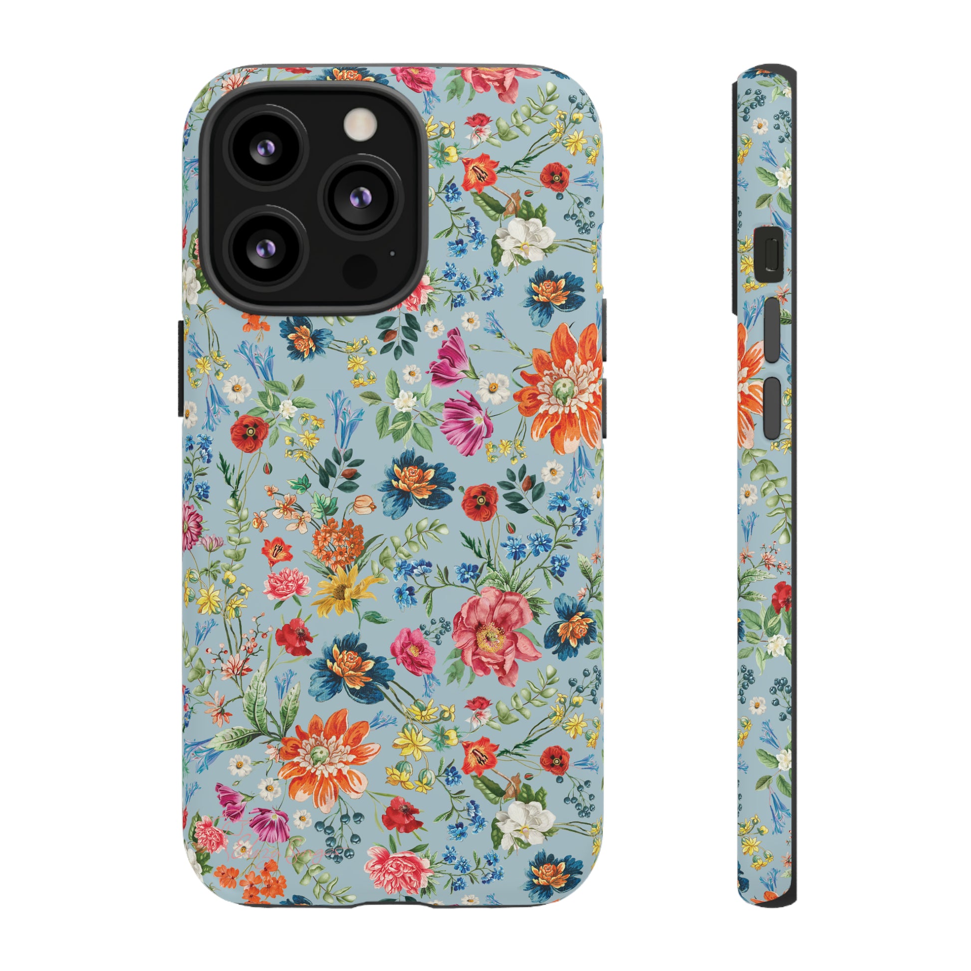 Blossom in Color: Wildflower Floral Colorful Design iPhone Tough Protective Cover. Vibrant flowers in Turquoise and Pink, compatible with iPhone 15, 14, 13, XS, XR Pro/Max/Mini/P/Plus. Embrace Nature's Palette with Style and Durability. #ElizaSinger #PhoneCase #FloralDesign