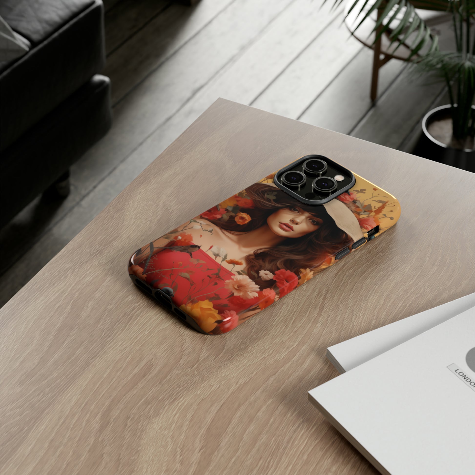 Bask in Sunshine: Embrace the warmth with our Tough Cell Phone Case. A yellow backdrop and a woman in a hat surrounded by flowers create a radiant design. Experience the perfect blend of style and protection, bringing sunshine into your everyday. Elevate your phone with a burst of brightness. #ElizaSinger #PhoneCase #SunshineRadiance
