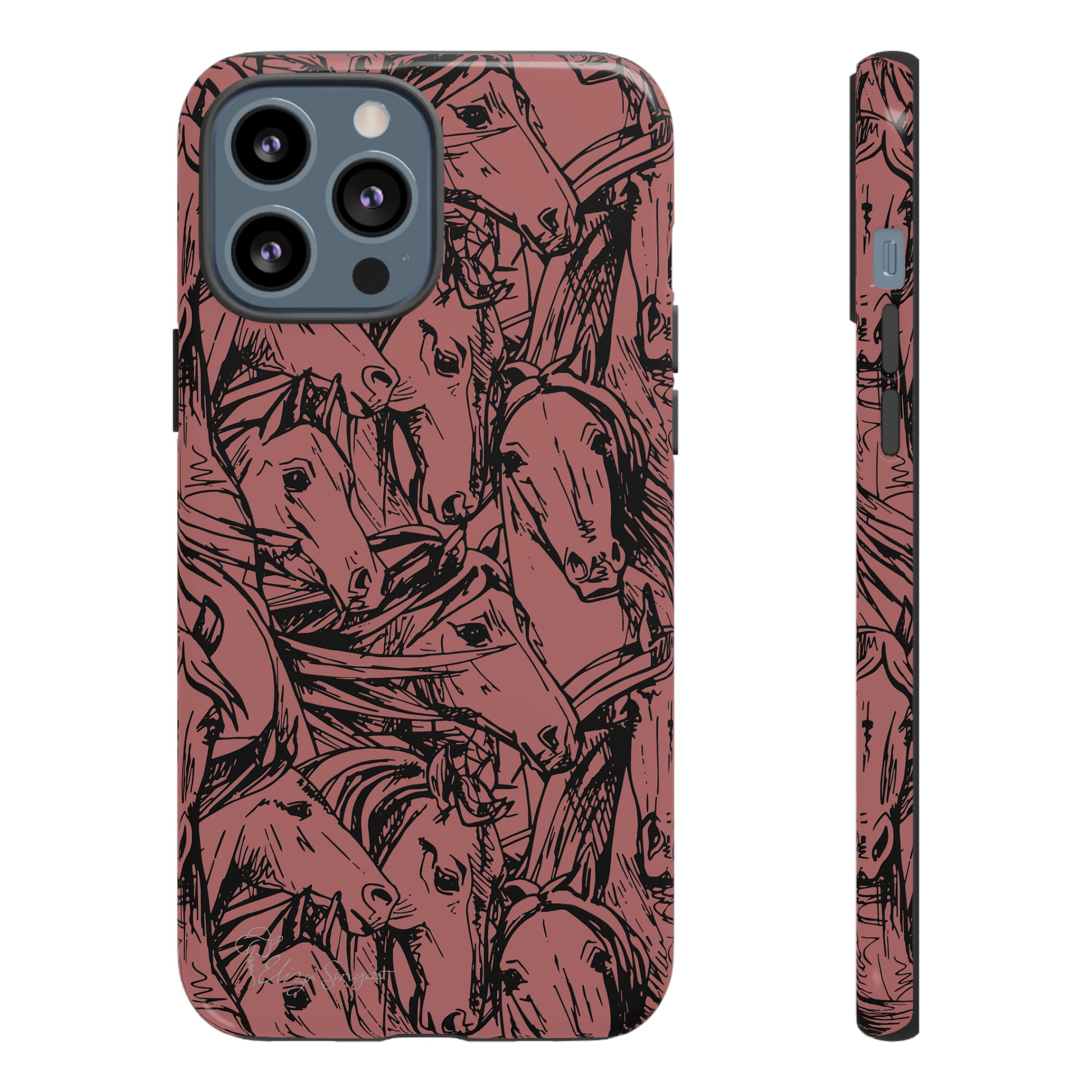Gallop in Style: Horse Art Western Design iPhone Tough Protective Cover. Featuring a Scribble Horse Drawing, compatible with iPhone 15, 14, 13, 12, 11, XS, XR Pro/Max/Mini/P/Plus. Unleash the Rider in You with Style and Durability. #ElizaSinger #PhoneCase #WesternArt