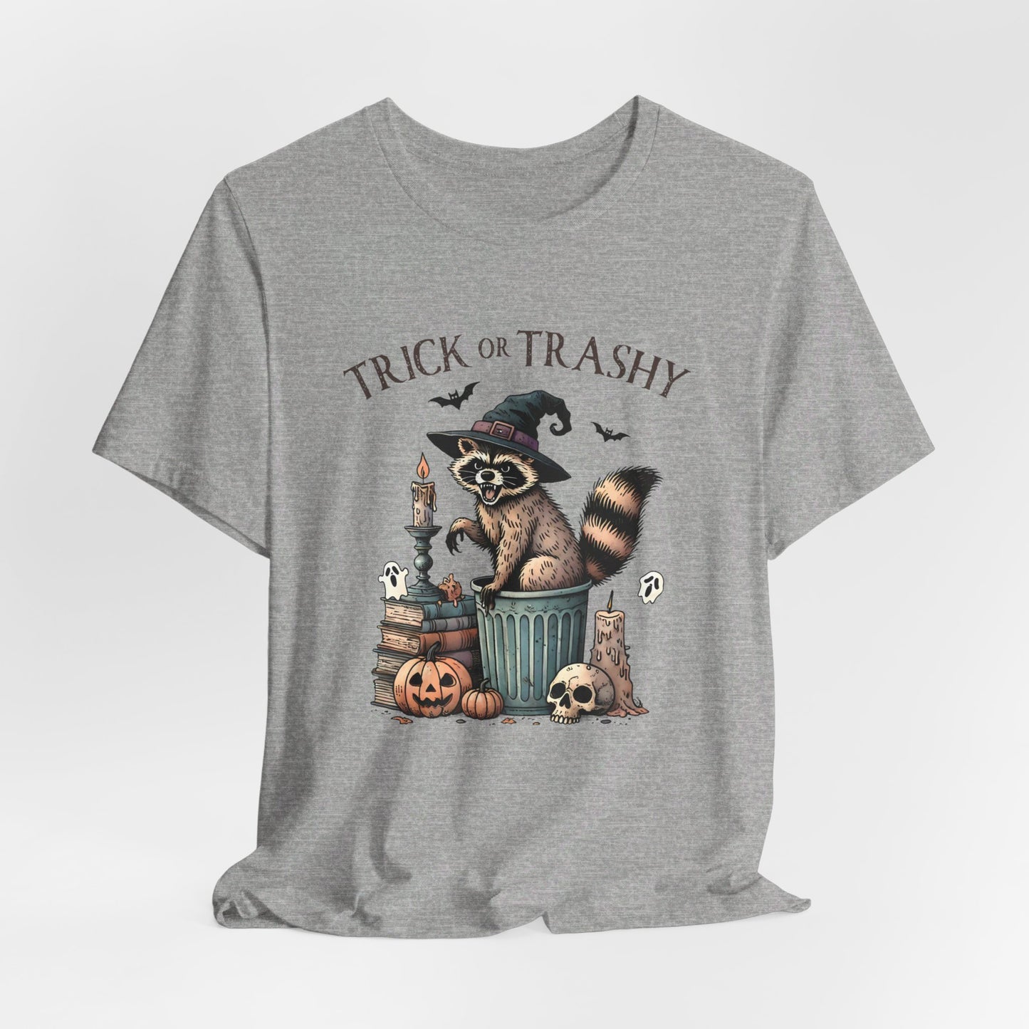 Trick or Trashy: Halloween Bella Canvas T-shirt with Raccoon