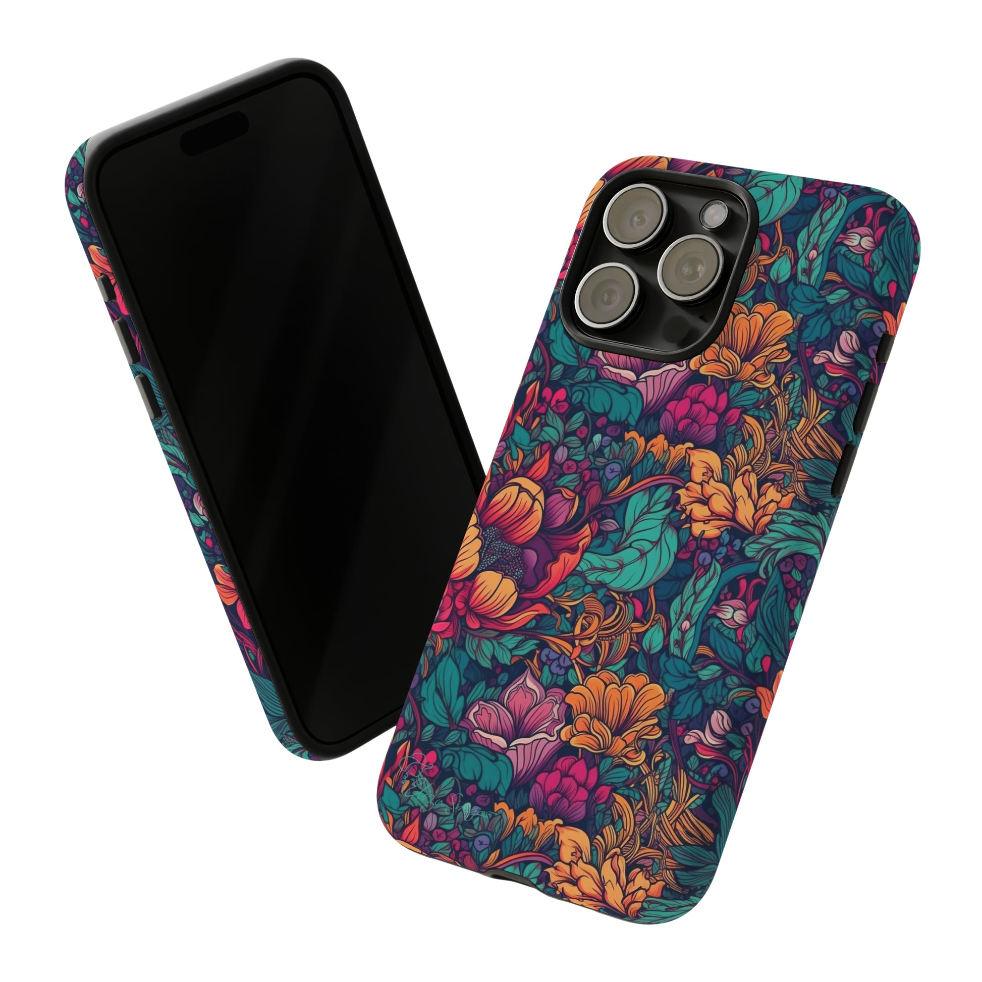 Vibrant Boho Blossoms: iPhone Tough Protective Cover. Featuring a bright abstract floral design, this case adds a touch of Bohemian flair. Compatible with iPhone 15, 14, 13, XS, XR Pro/Max/Mini/P/Plus. Embrace Boho Chic with Style and Durability. #ElizaSinger #PhoneCase #FloralDesign