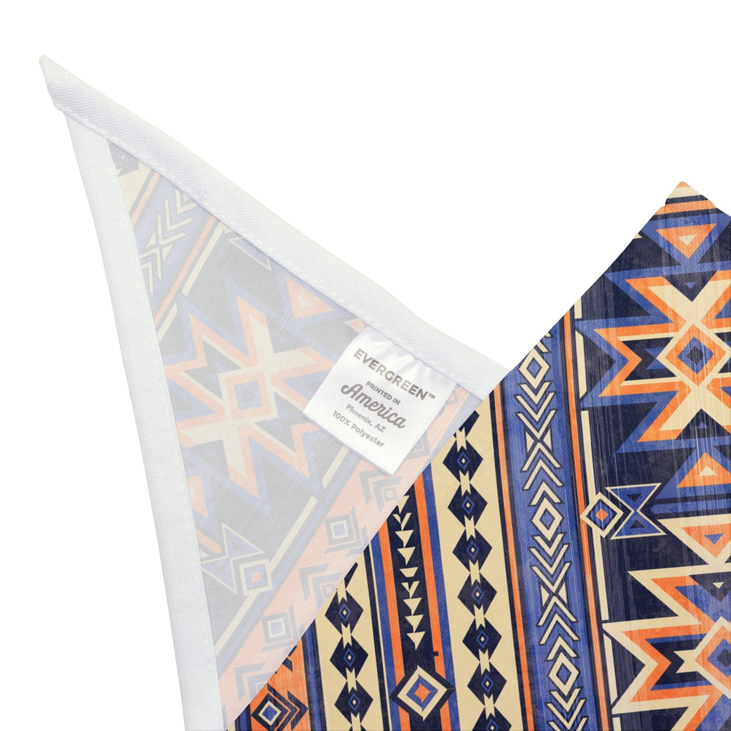 Explore the vast Western horizon with our Western Skyline Dog Bandana/Wild Rag. The navy and light orange Aztec design captures the essence of the West, bringing a touch of adventure to your dog's style. Crafted from soft-spun polyester, this wild rag ensures comfort and style. Make a statement on every outing with this exclusive design, available only at Eliza Singer.