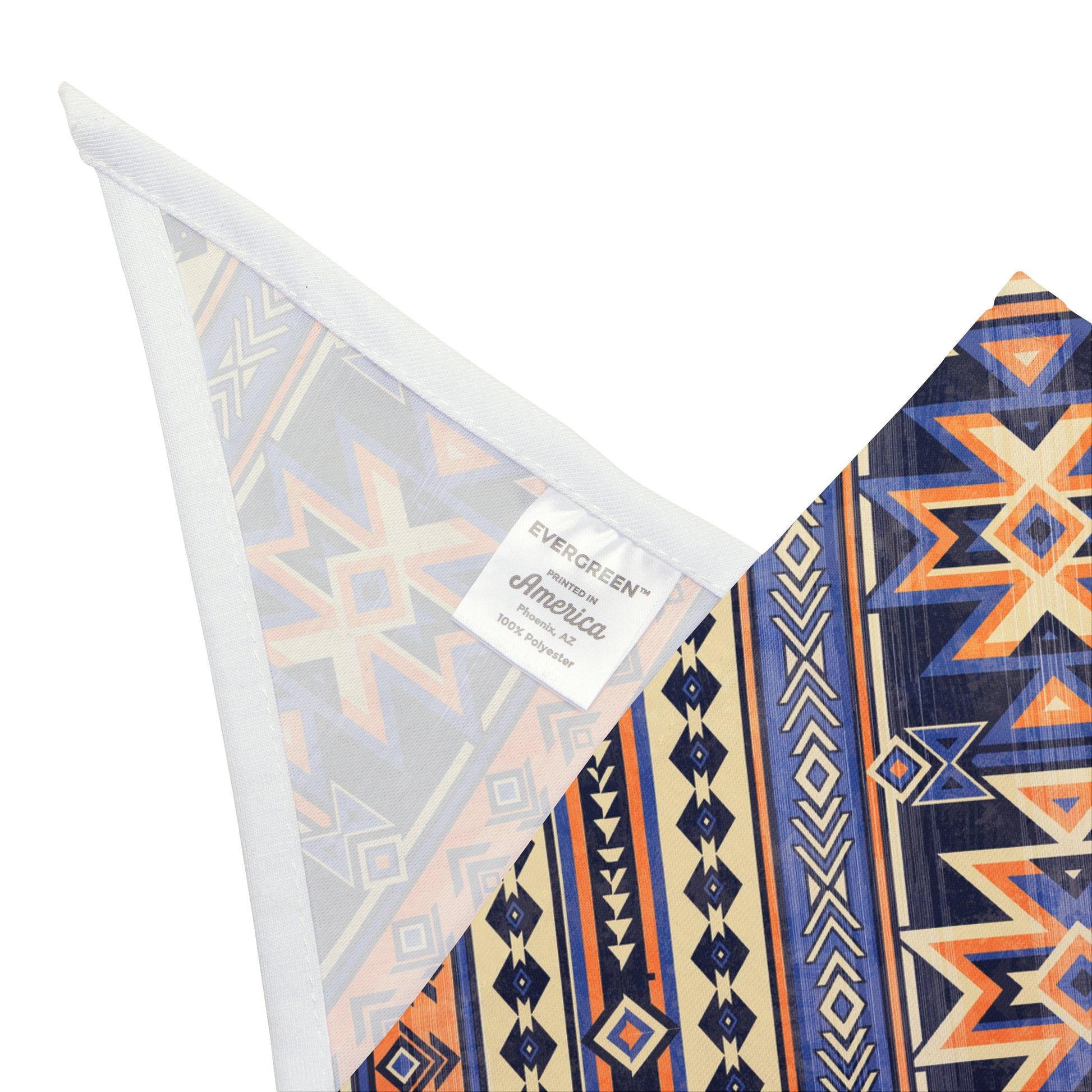Explore the vast Western horizon with our Western Skyline Dog Bandana/Wild Rag. The navy and light orange Aztec design captures the essence of the West, bringing a touch of adventure to your dog's style. Crafted from soft-spun polyester, this wild rag ensures comfort and style. Make a statement on every outing with this exclusive design, available only at Eliza Singer.
