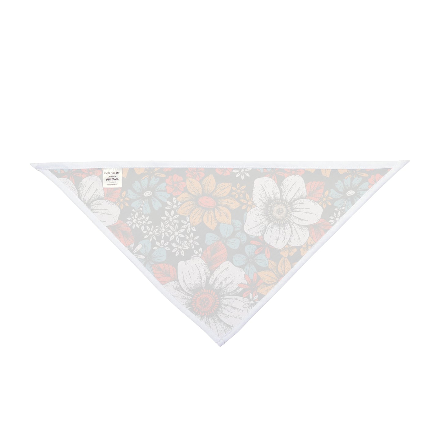 Transform your dog's look with our Illustrated Blooms Dog Bandana/Wild Rag. The illustration-style flowers in white, mustard, turquoise, and red on a black background create a captivating and artistic vibe. Crafted from soft-spun polyester, this wild rag ensures comfort and style. Elevate your pup's fashion game with this exclusive design, available only at Eliza Singer.
