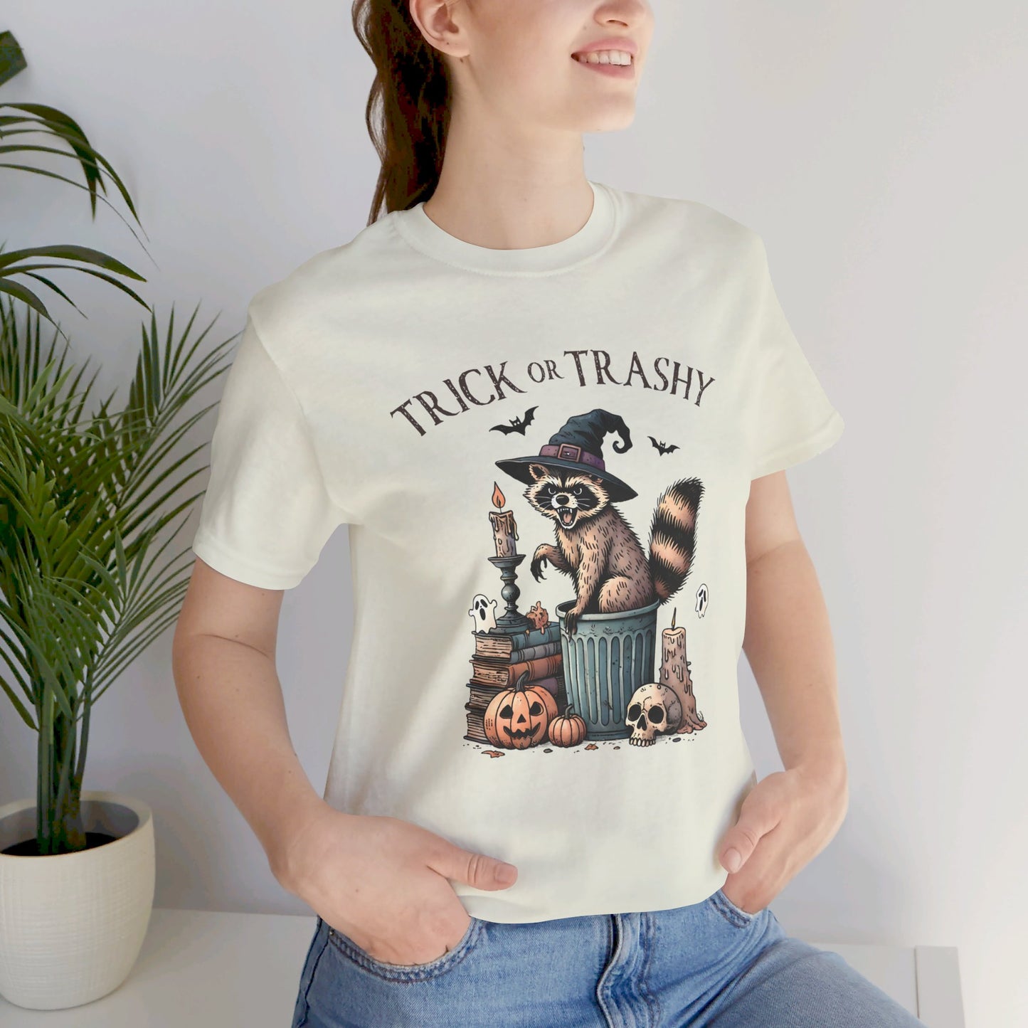 Trick or Trashy: Halloween Bella Canvas T-shirt with Raccoon