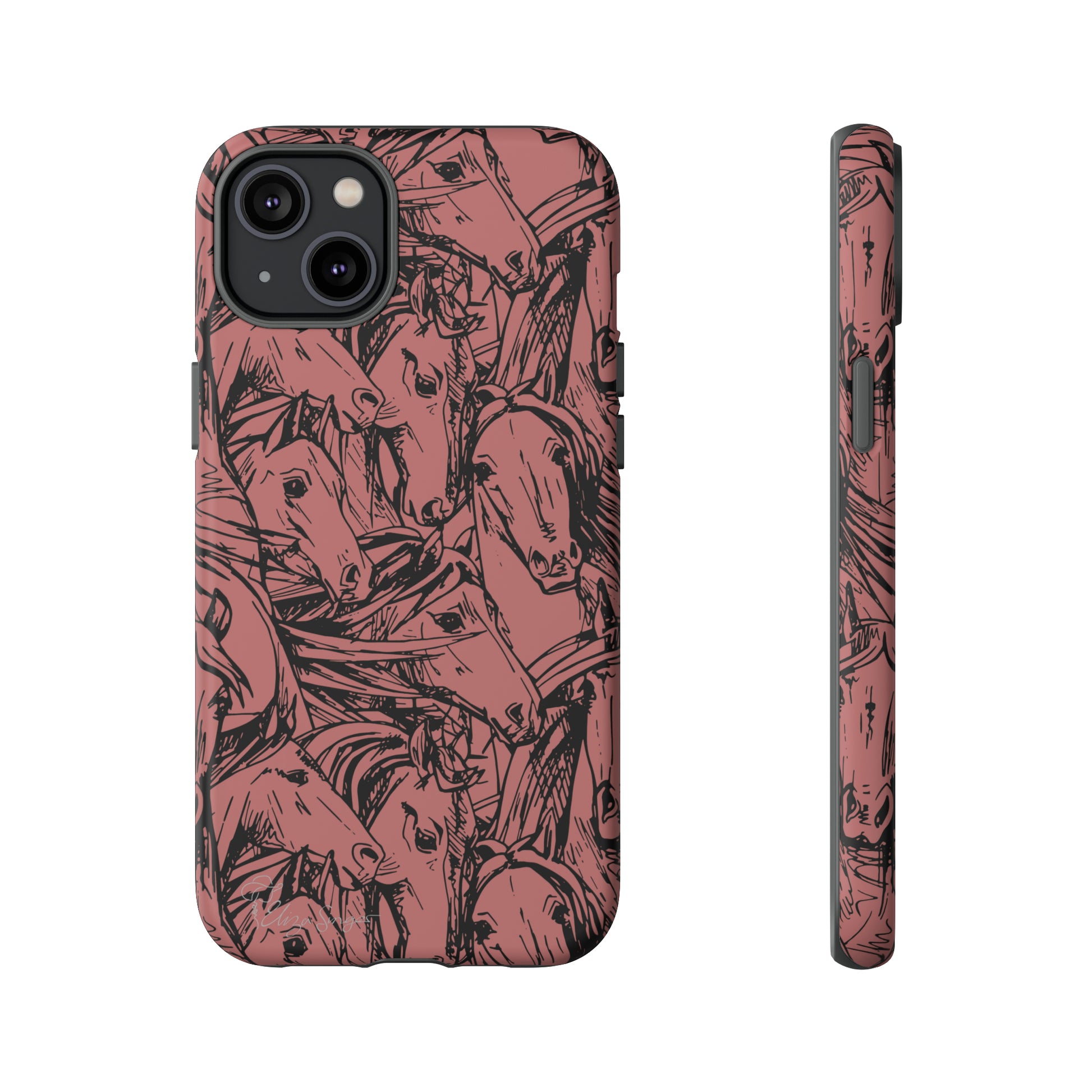 Gallop in Style: Horse Art Western Design iPhone Tough Protective Cover. Featuring a Scribble Horse Drawing, compatible with iPhone 15, 14, 13, 12, 11, XS, XR Pro/Max/Mini/P/Plus. Unleash the Rider in You with Style and Durability. #ElizaSinger #PhoneCase #WesternArt