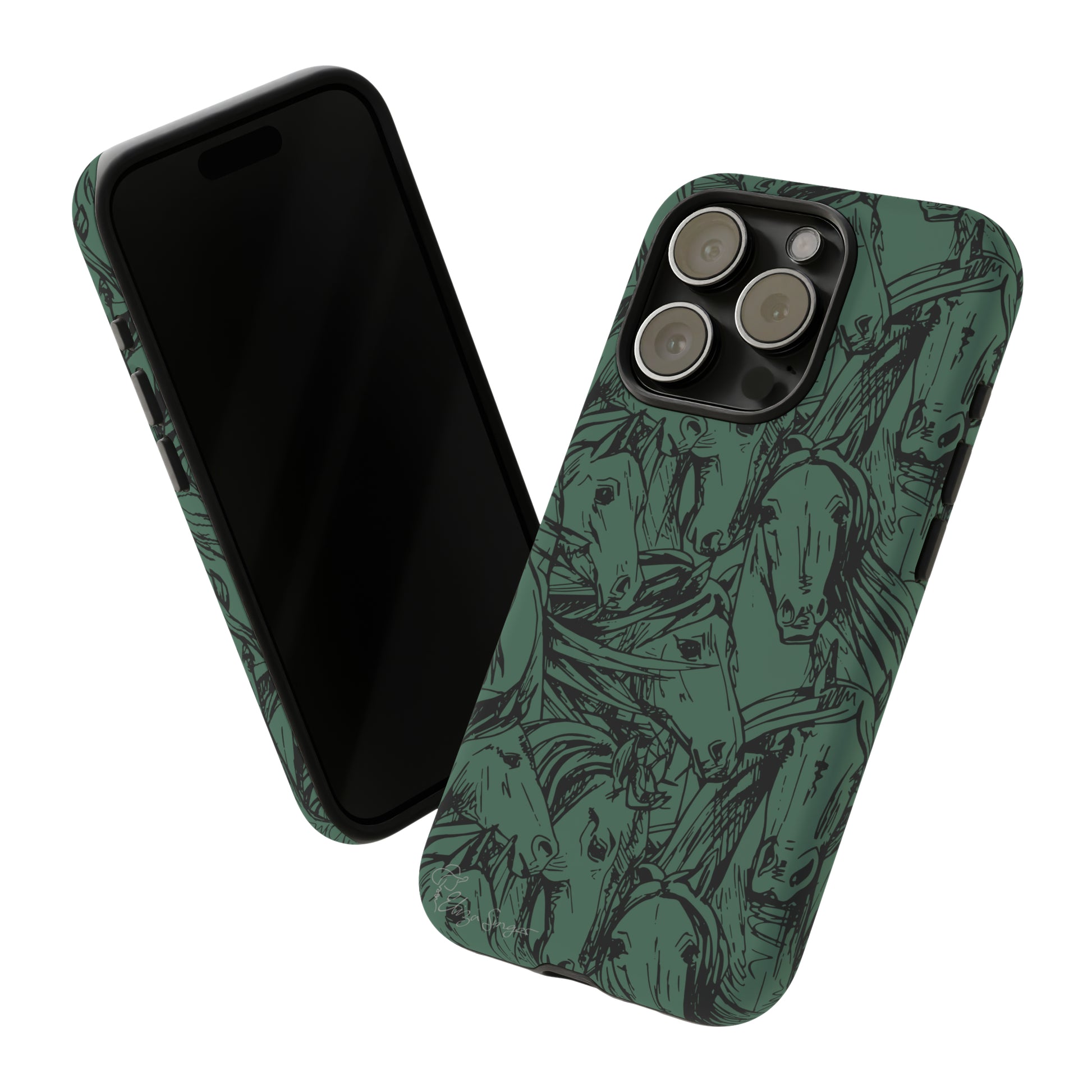 Gallop in Style: Horse Art Western Design iPhone Tough Protective Cover. Featuring a Scribble Horse Drawing, this makes the perfect equestrian gift. Compatible with iPhone 15, 14, 13, XS, XR Pro/Max/Mini/P/Plus. Unleash the Rider in You with Style and Durability. #ElizaSinger #PhoneCase #EquestrianGift