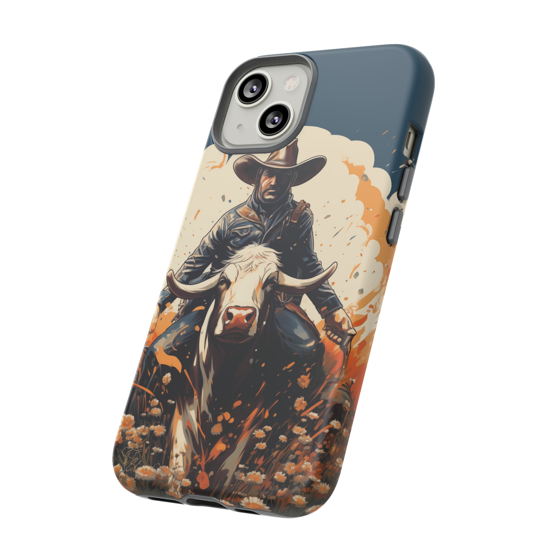 Time-Tested Charm: Immerse yourself in the charm of yesteryear with our Tough Cell Phone Case. Featuring a cowboy on a cow in a field of flowers, this design exudes retro vibes. Experience the perfect blend of vintage style and durable protection. Elevate your phone with a touch of timeless allure. #ElizaSinger #PhoneCase #VintageCharm
