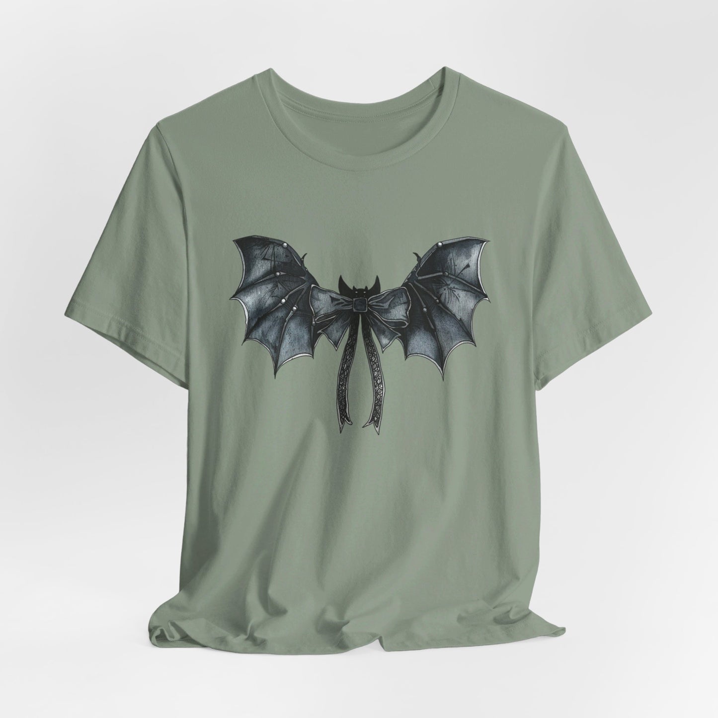 Subtle Spooks: Halloween Bella Canvas T-shirt with Minimalistic Bat Wing Design