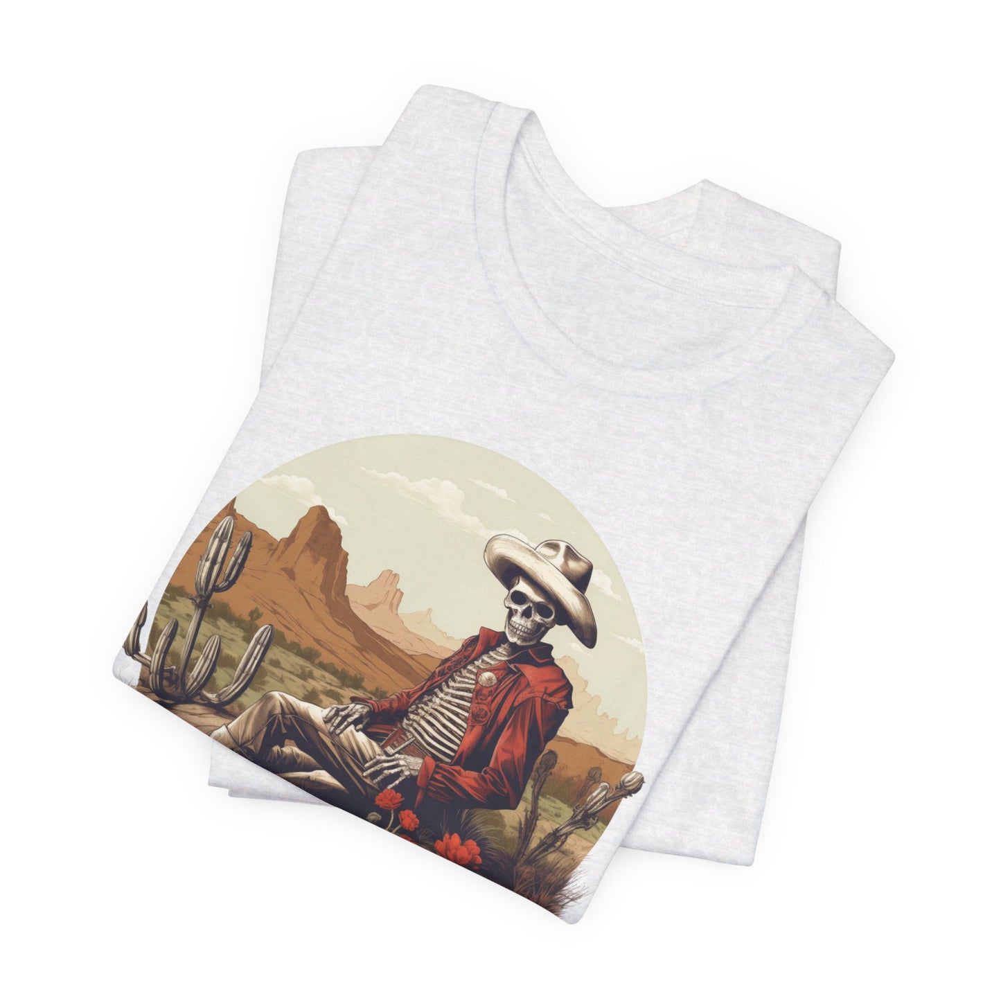 Skeleton Cowboy in Desert: Red Blazer Bella Canvas T-shirt