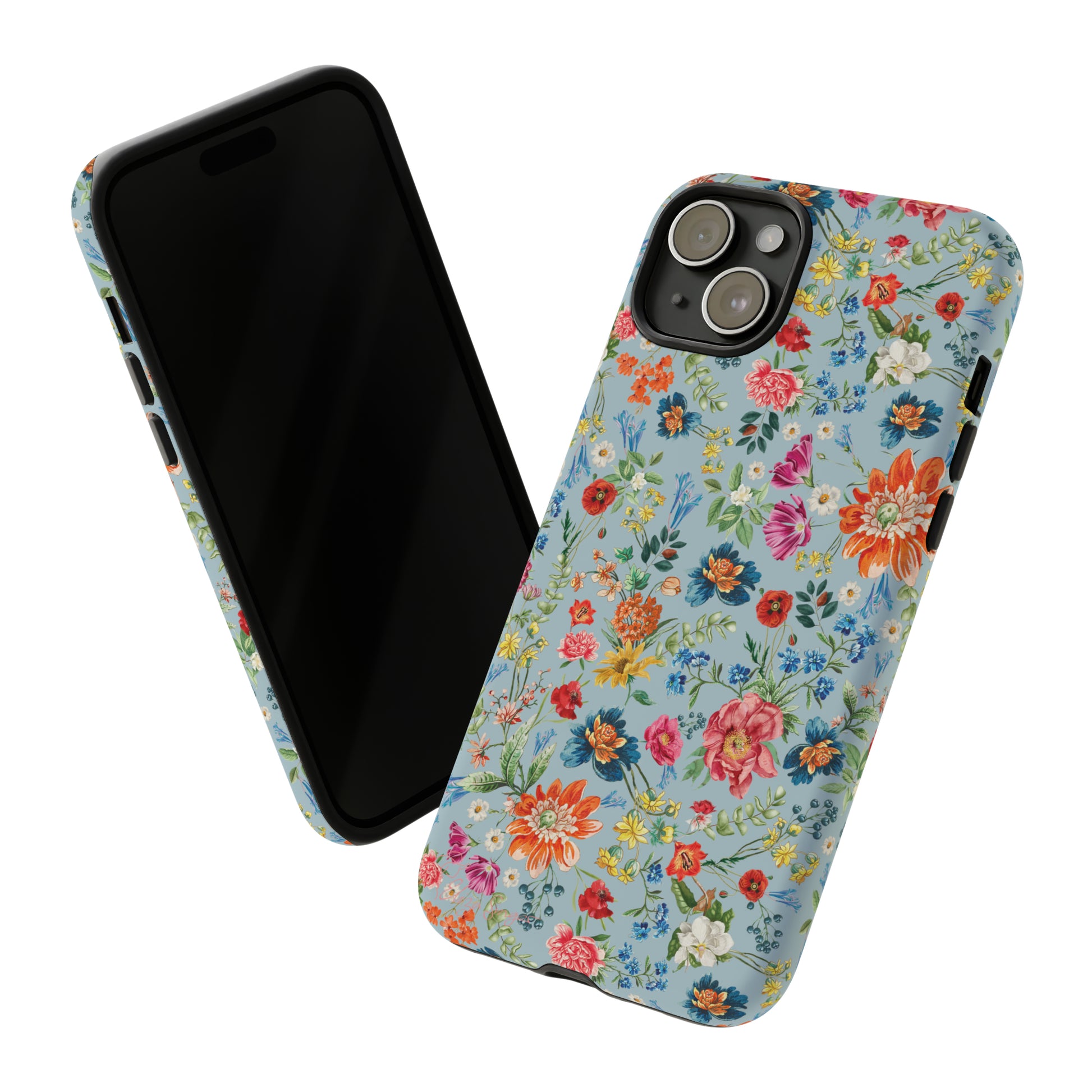 Blossom in Color: Wildflower Floral Colorful Design iPhone Tough Protective Cover. Vibrant flowers in Turquoise and Pink, compatible with iPhone 15, 14, 13, XS, XR Pro/Max/Mini/P/Plus. Embrace Nature's Palette with Style and Durability. #ElizaSinger #PhoneCase #FloralDesign