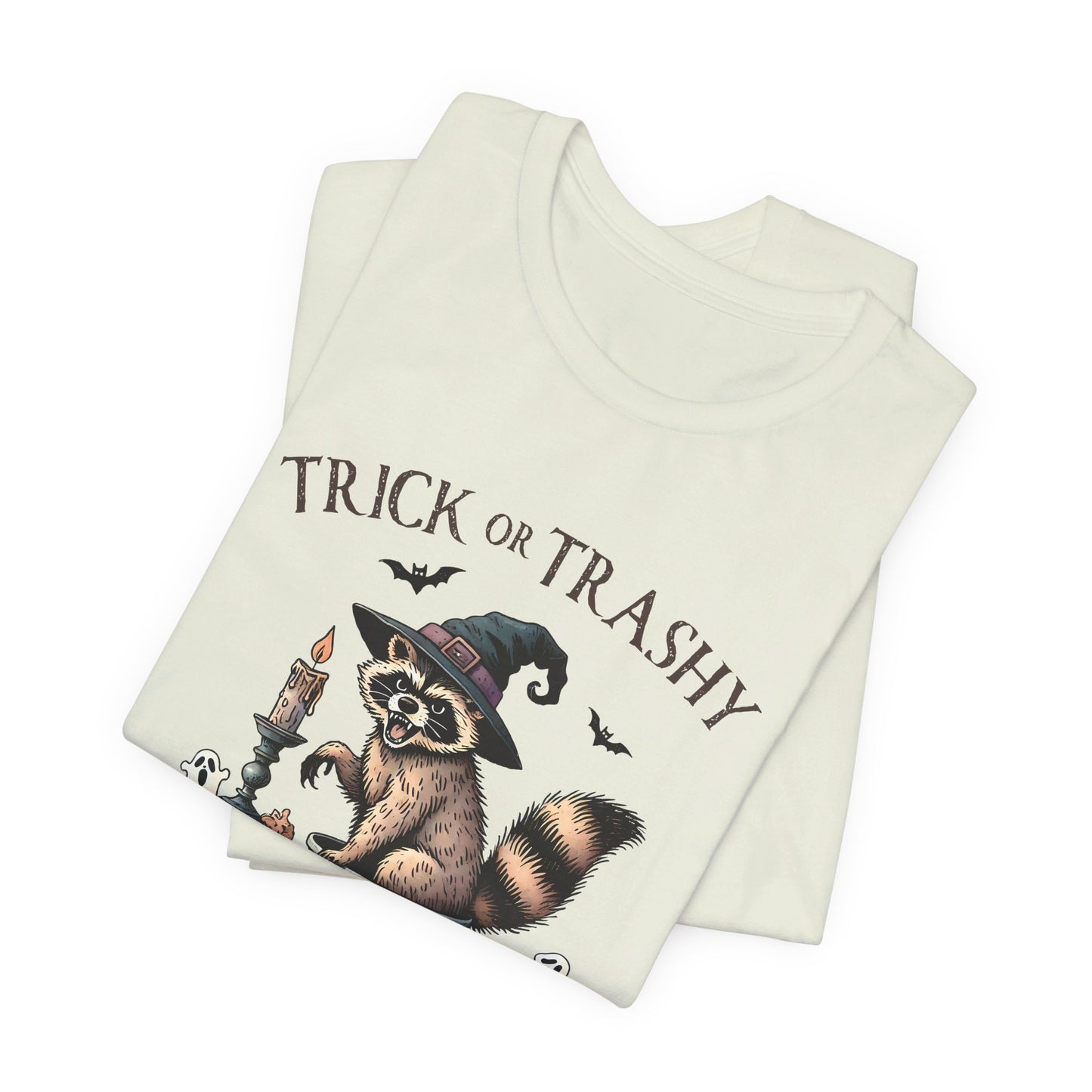 Trick or Trashy: Halloween Bella Canvas T-shirt with Raccoon