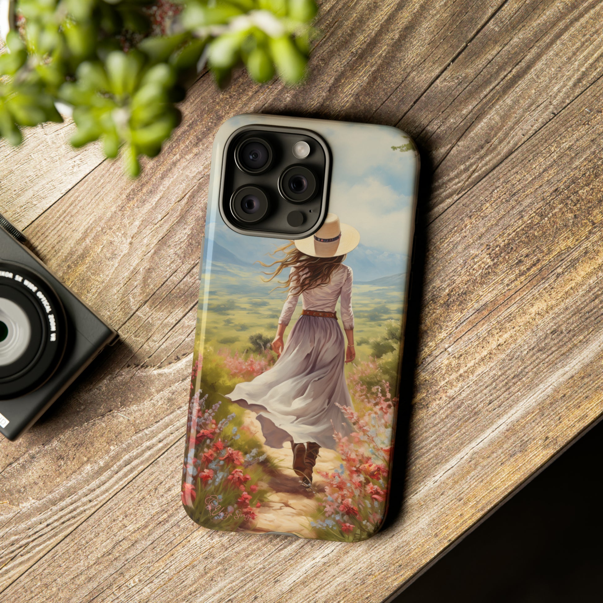 Embrace Whimsical Protection: Tough Western Cell Phone Case by Eliza Singer. Step into a World of Enchantment with a Stylish Woman Amidst Nature's Beauty. Safeguard Your Phone with Artistic Charm. #ElizaSinger #PhoneCase #WesternStyle 
