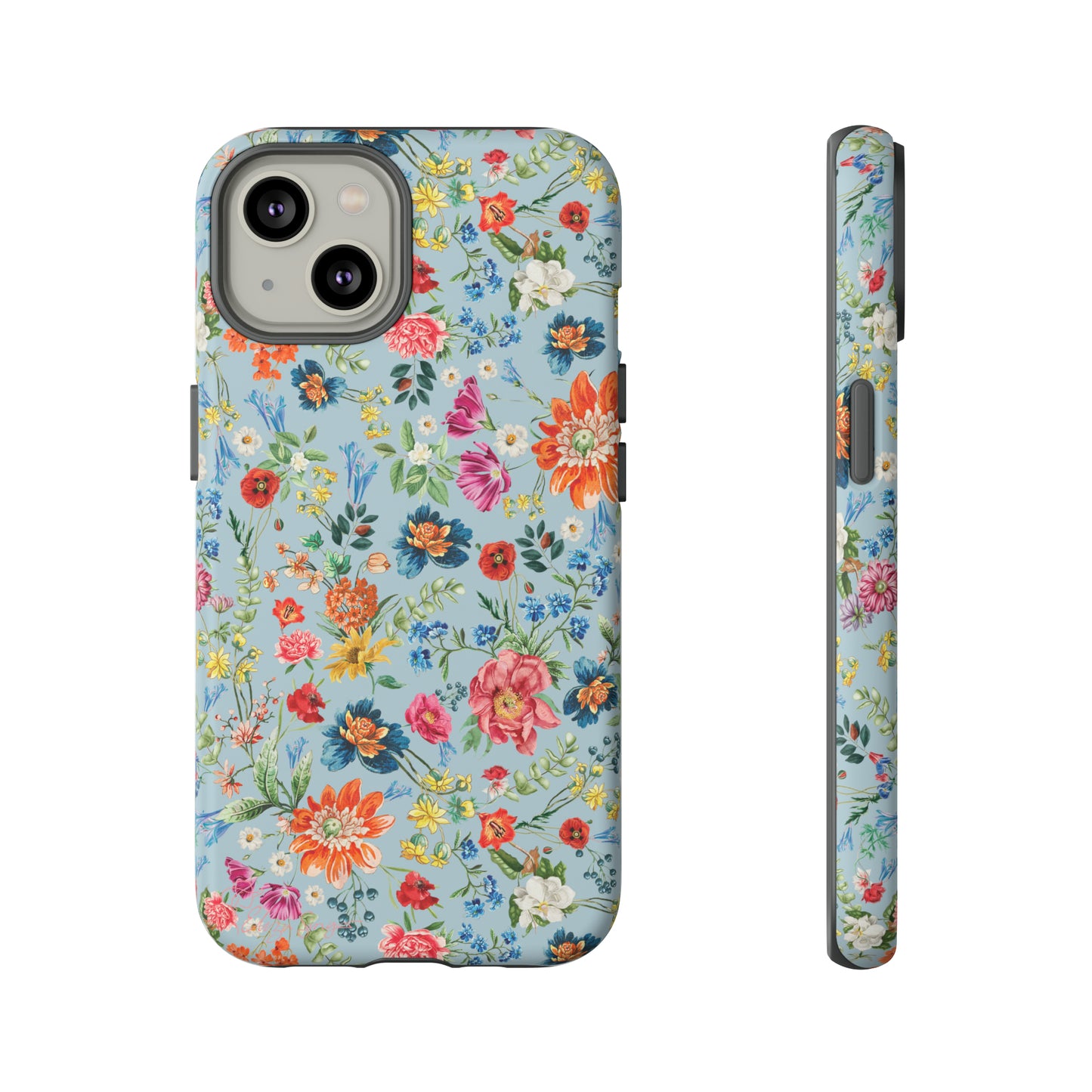 Blossom in Color: Wildflower Floral Colorful Design iPhone Tough Protective Cover. Vibrant flowers in Turquoise and Pink, compatible with iPhone 15, 14, 13, XS, XR Pro/Max/Mini/P/Plus. Embrace Nature's Palette with Style and Durability. #ElizaSinger #PhoneCase #FloralDesign