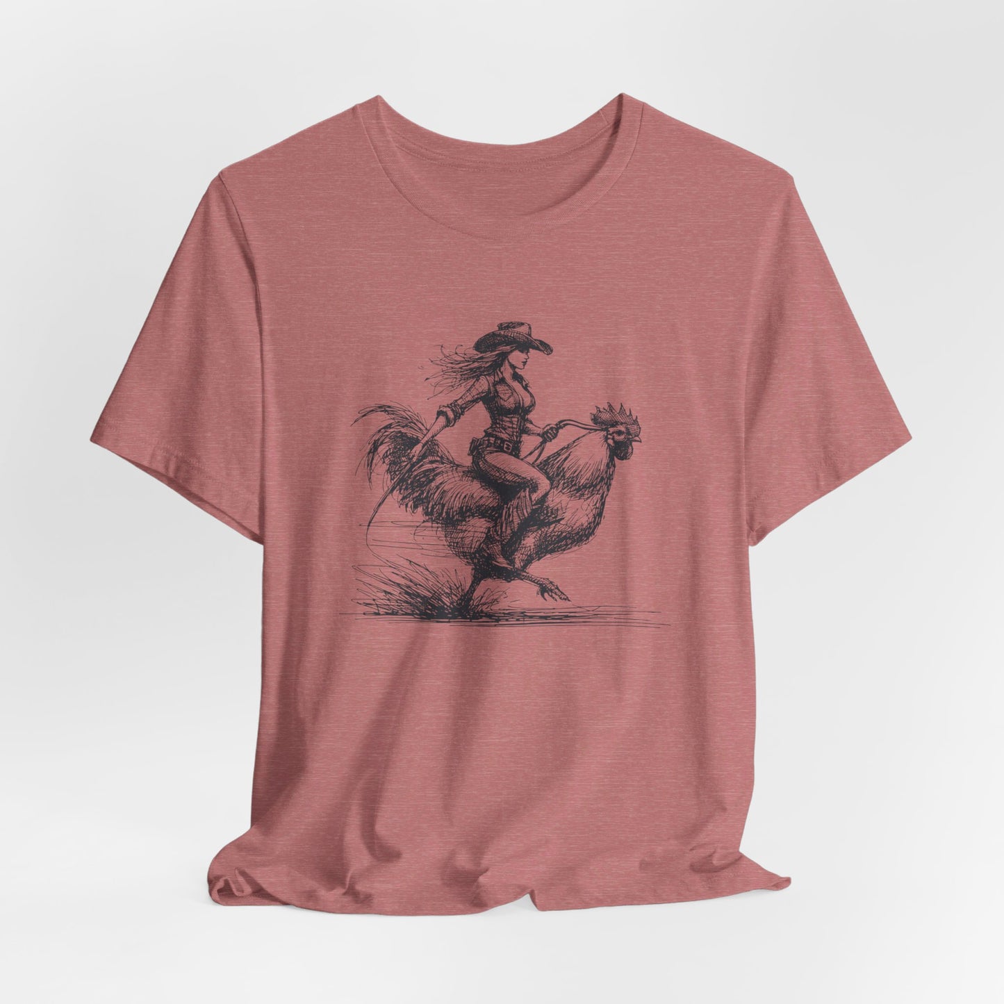 Scribble Style: Bella Canvas T-shirt with Cowgirl on Rooster