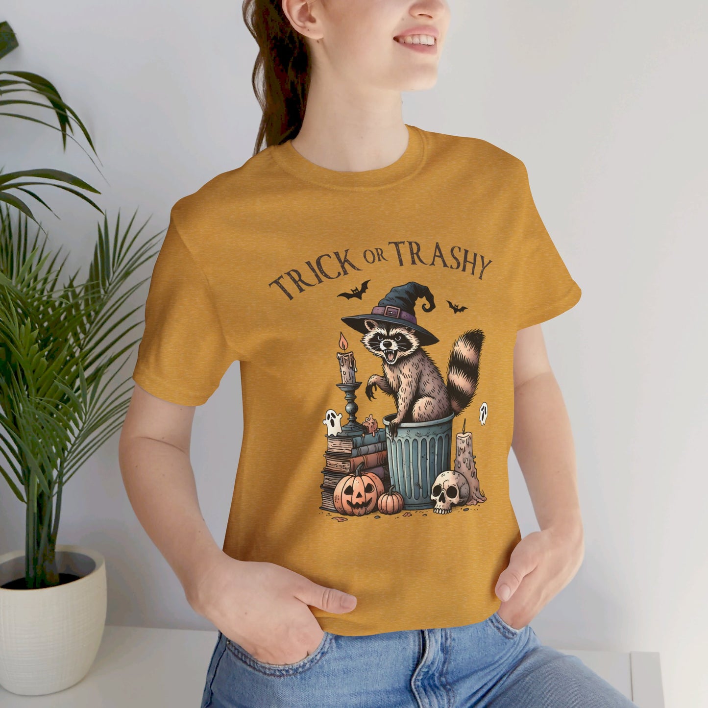 Trick or Trashy: Halloween Bella Canvas T-shirt with Raccoon