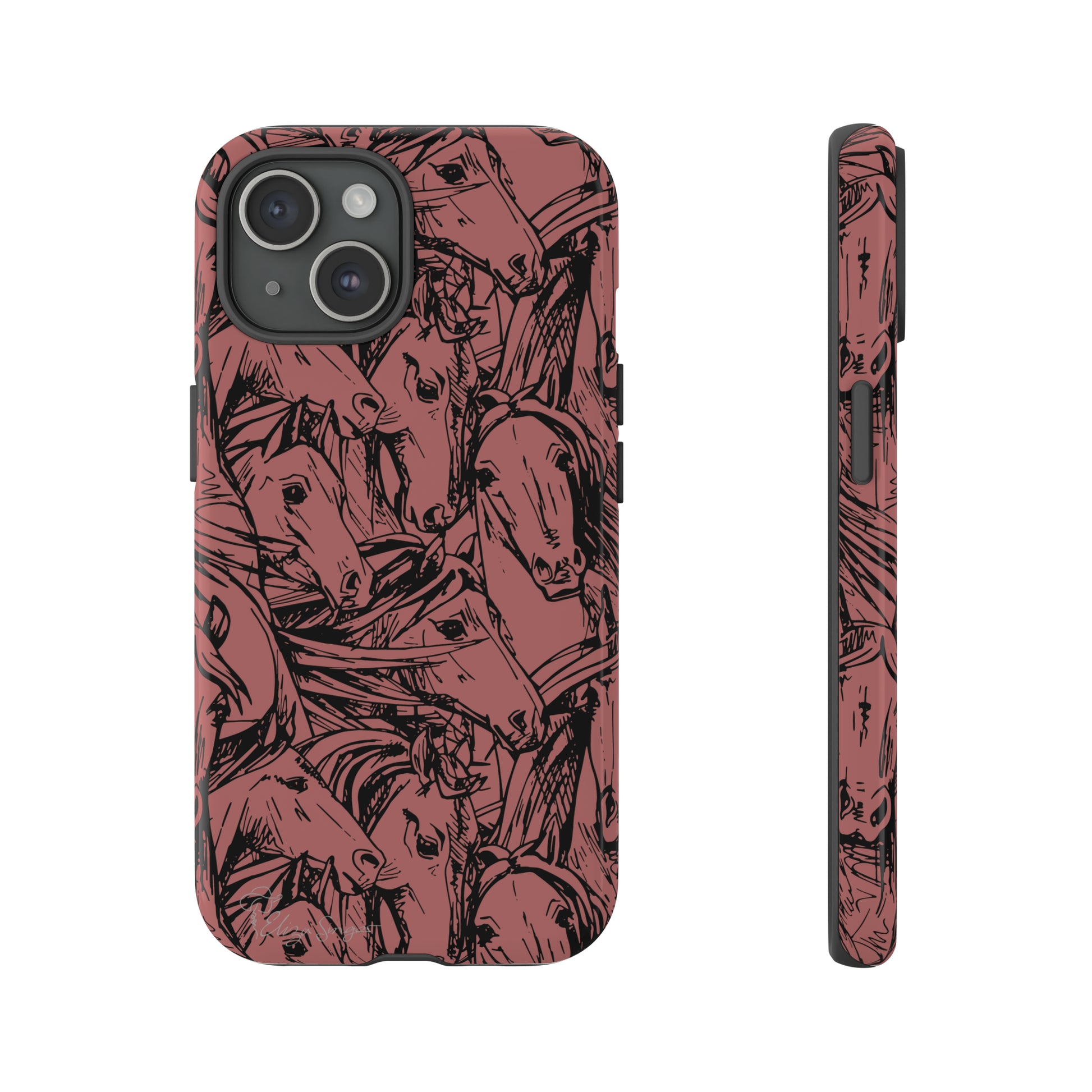 Gallop in Style: Horse Art Western Design iPhone Tough Protective Cover. Featuring a Scribble Horse Drawing, compatible with iPhone 15, 14, 13, 12, 11, XS, XR Pro/Max/Mini/P/Plus. Unleash the Rider in You with Style and Durability. #ElizaSinger #PhoneCase #WesternArt