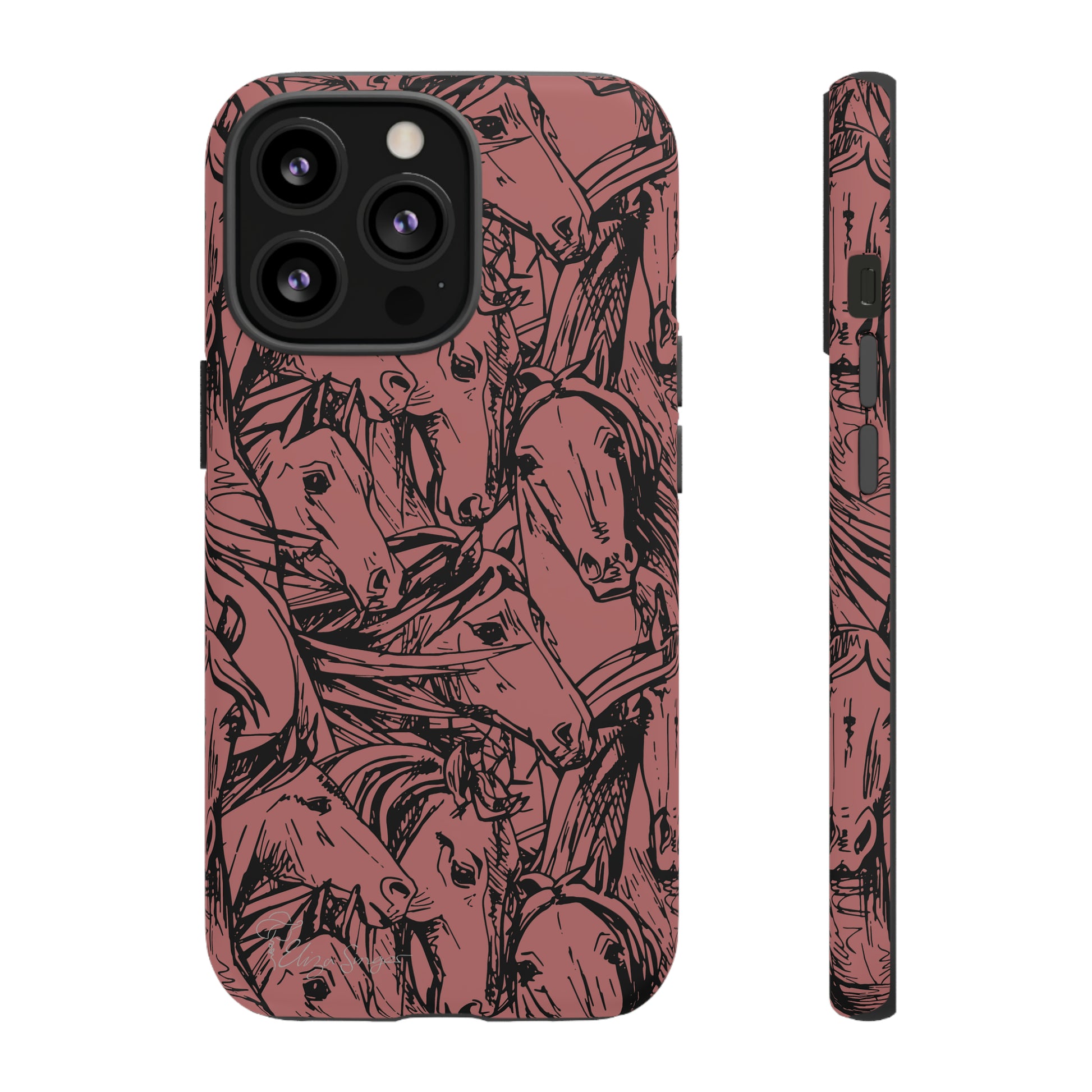 Gallop in Style: Horse Art Western Design iPhone Tough Protective Cover. Featuring a Scribble Horse Drawing, compatible with iPhone 15, 14, 13, 12, 11, XS, XR Pro/Max/Mini/P/Plus. Unleash the Rider in You with Style and Durability. #ElizaSinger #PhoneCase #WesternArt