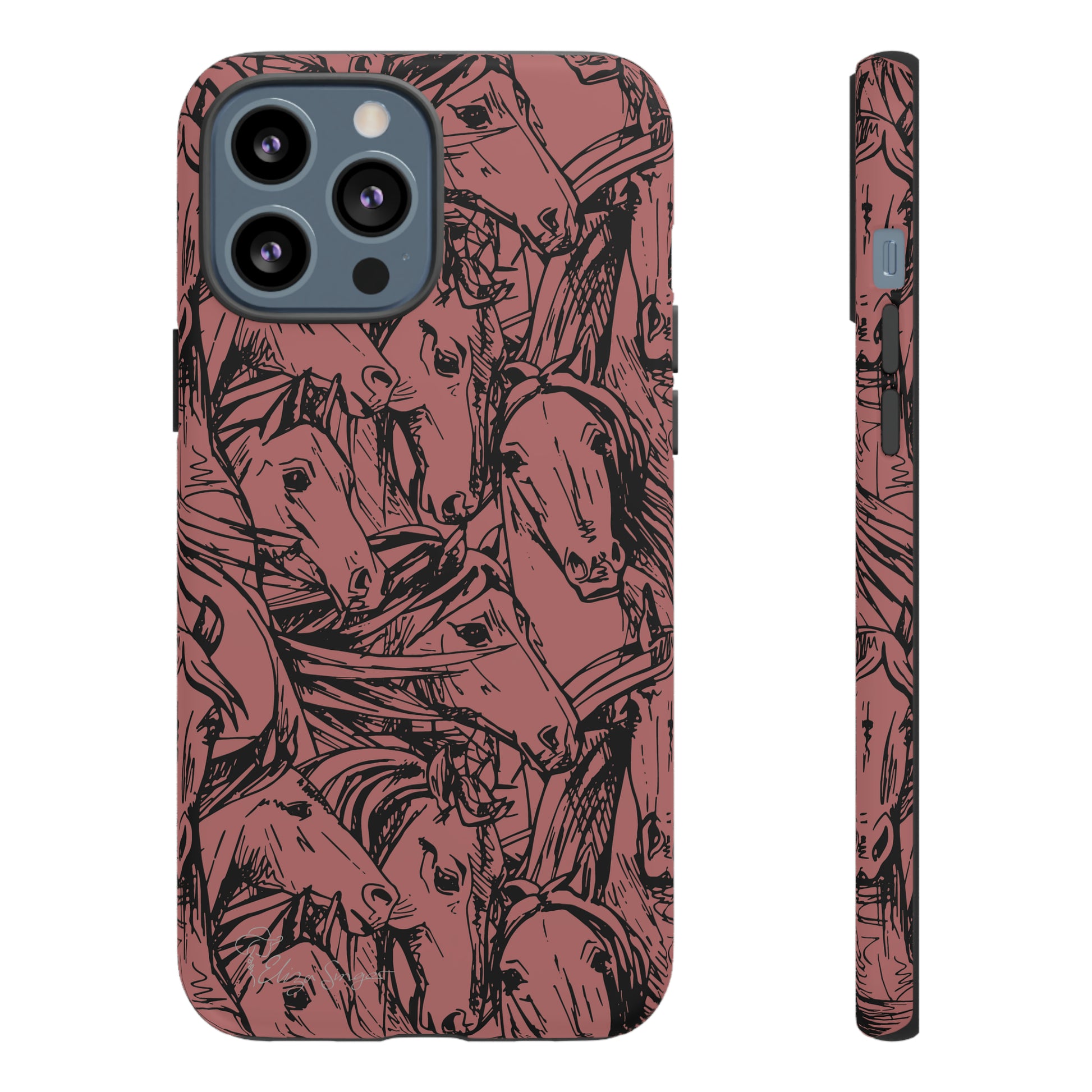 Gallop in Style: Horse Art Western Design iPhone Tough Protective Cover. Featuring a Scribble Horse Drawing, compatible with iPhone 15, 14, 13, 12, 11, XS, XR Pro/Max/Mini/P/Plus. Unleash the Rider in You with Style and Durability. #ElizaSinger #PhoneCase #WesternArt