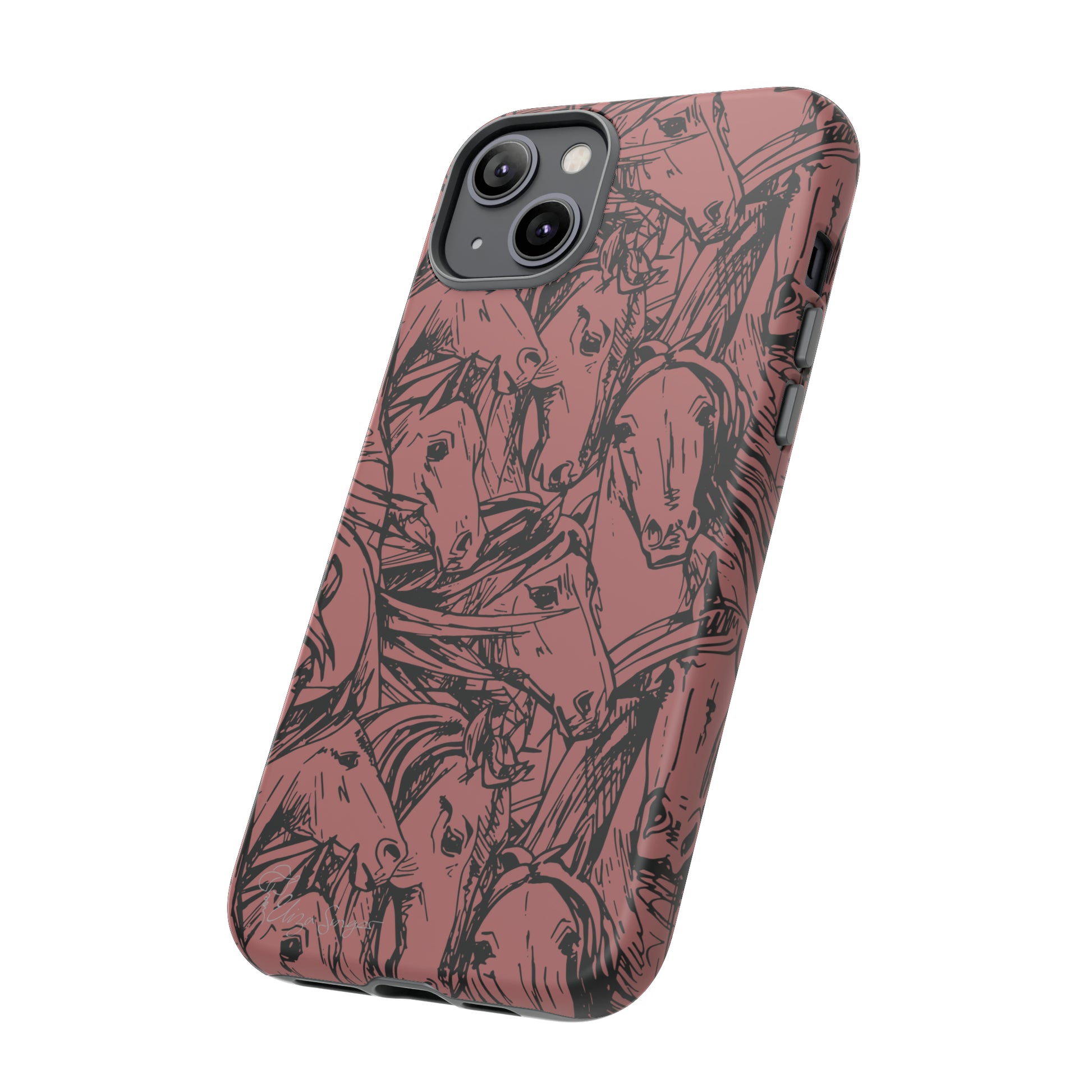 Gallop in Style: Horse Art Western Design iPhone Tough Protective Cover. Featuring a Scribble Horse Drawing, compatible with iPhone 15, 14, 13, 12, 11, XS, XR Pro/Max/Mini/P/Plus. Unleash the Rider in You with Style and Durability. #ElizaSinger #PhoneCase #WesternArt