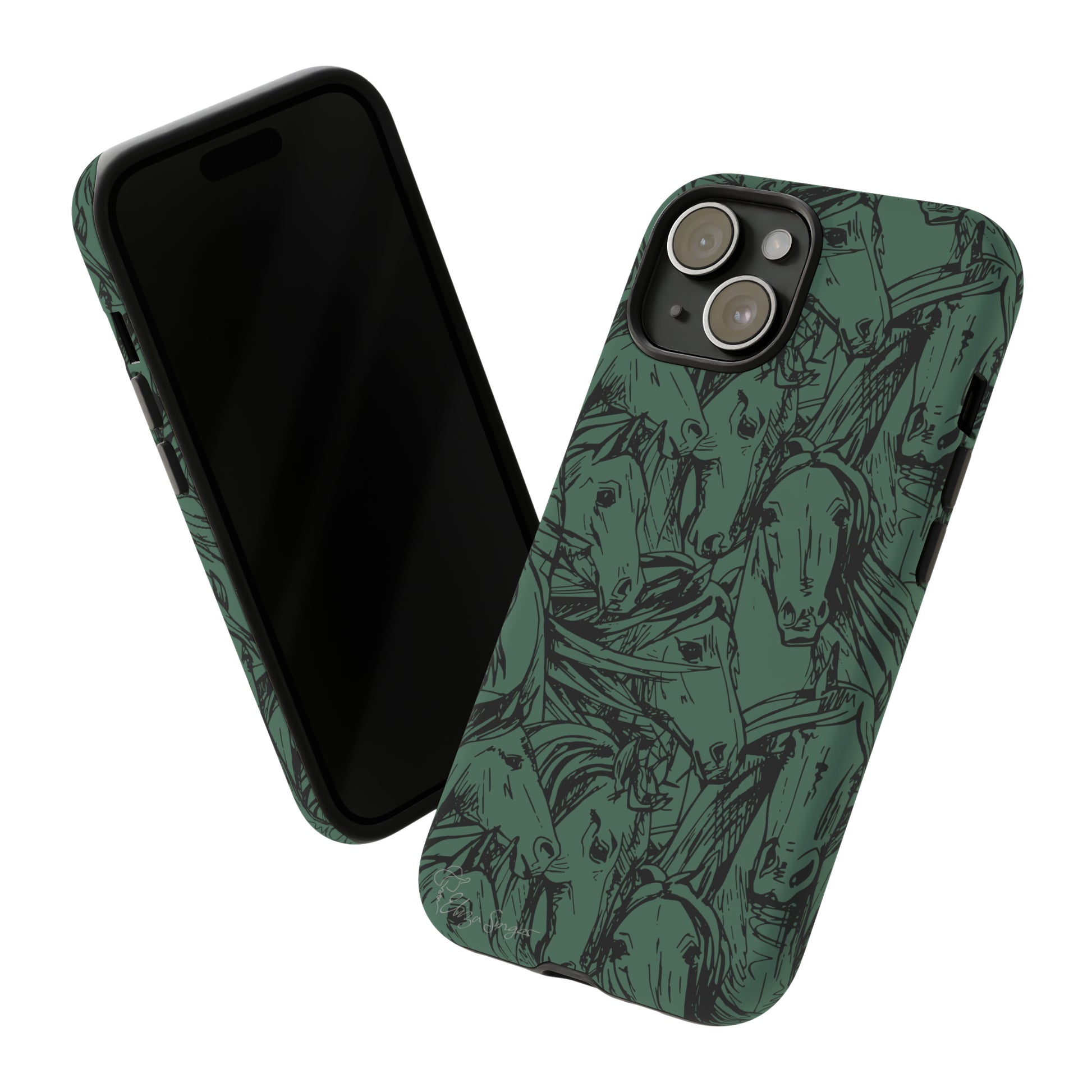 Gallop in Style: Horse Art Western Design iPhone Tough Protective Cover. Featuring a Scribble Horse Drawing, this makes the perfect equestrian gift. Compatible with iPhone 15, 14, 13, XS, XR Pro/Max/Mini/P/Plus. Unleash the Rider in You with Style and Durability. #ElizaSinger #PhoneCase #EquestrianGift
