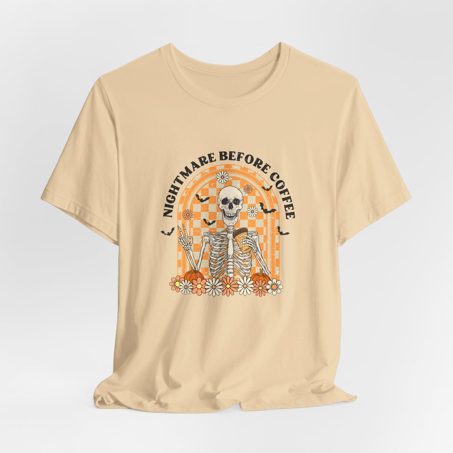 Nightmare Before Coffee: Halloween Bella Canvas T-shirt with Skeleton