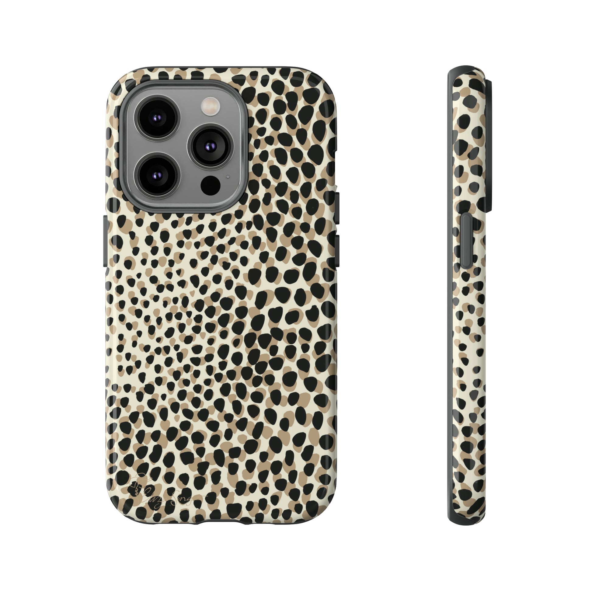 Elevate Your Tech: Abstract Neutral Animal Print iPhone Tough Protective Cover. Leopard-Painted Design in Beige and Black. Compatible with iPhone 15, 14, 13, XS, XR Pro/Max/Mini/P/Plus. Combine Style with Durability. #ElizaSinger #PhoneCase #LeopardPrint 