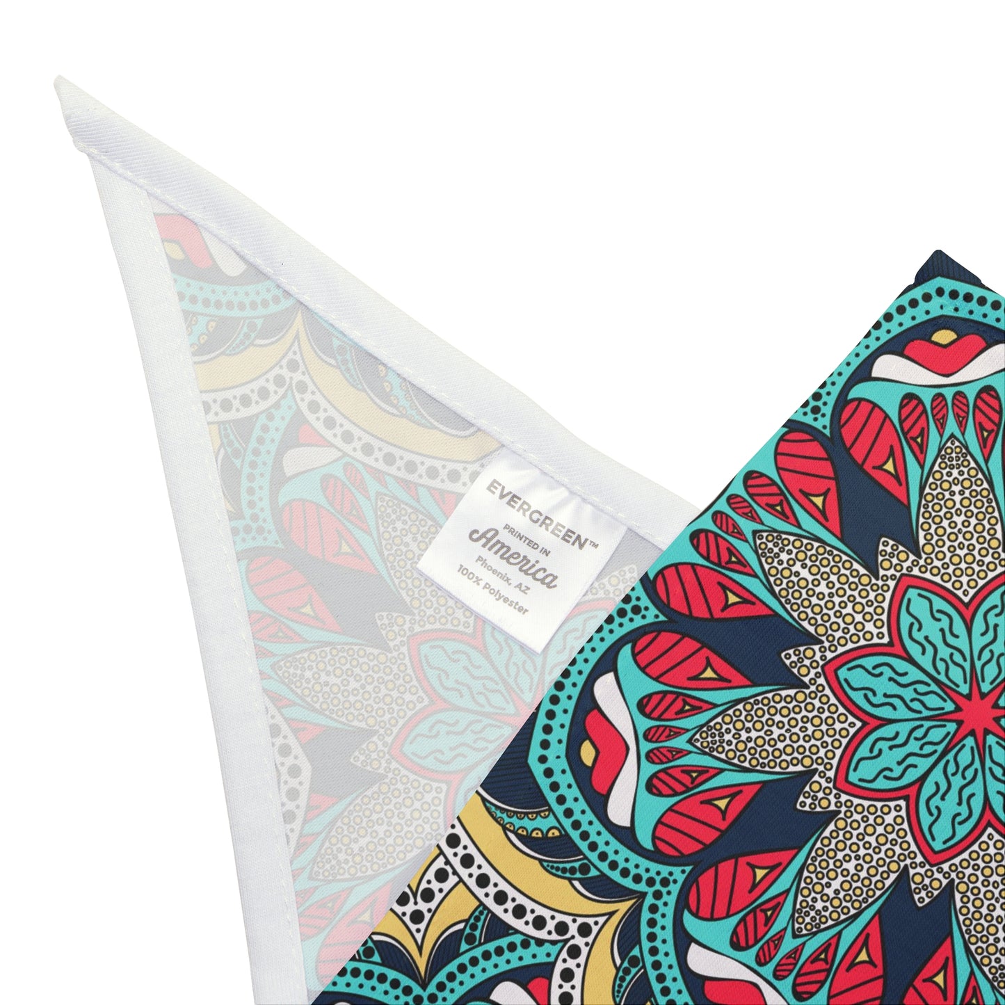 Introducing our Mandala Majesty Dog Bandana/Wild Rag - a perfect blend of western aesthetics with vibrant mandala art. The intricate design in red, turquoise, yellow, and grey creates a stunning visual appeal. Made from soft-spun polyester, this wild rag ensures comfort and durability for your furry companion. Elevate your dog's style and make heads turn on every adventure. Exclusively available at Eliza Singer.