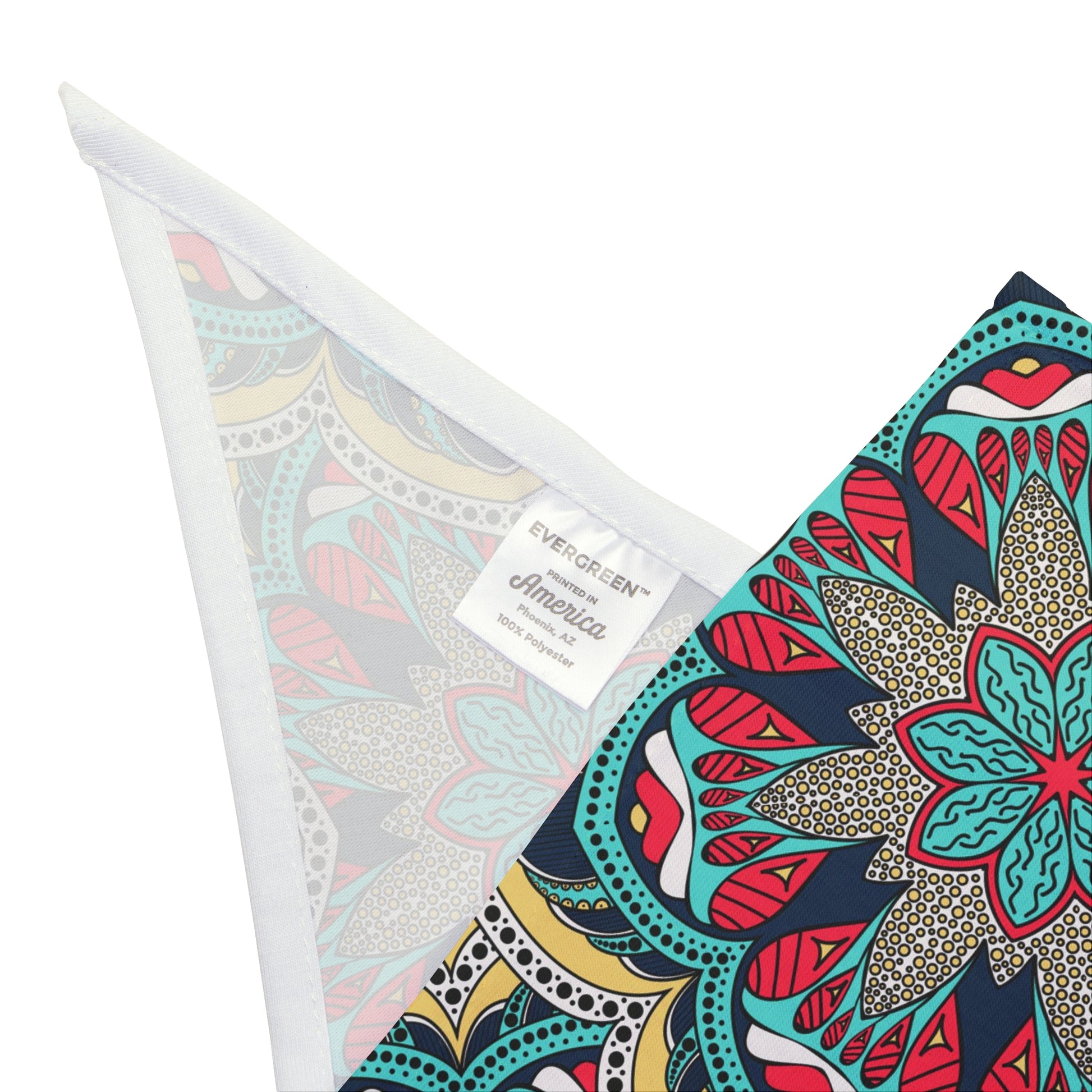 Introducing our Mandala Majesty Dog Bandana/Wild Rag - a perfect blend of western aesthetics with vibrant mandala art. The intricate design in red, turquoise, yellow, and grey creates a stunning visual appeal. Made from soft-spun polyester, this wild rag ensures comfort and durability for your furry companion. Elevate your dog's style and make heads turn on every adventure. Exclusively available at Eliza Singer.