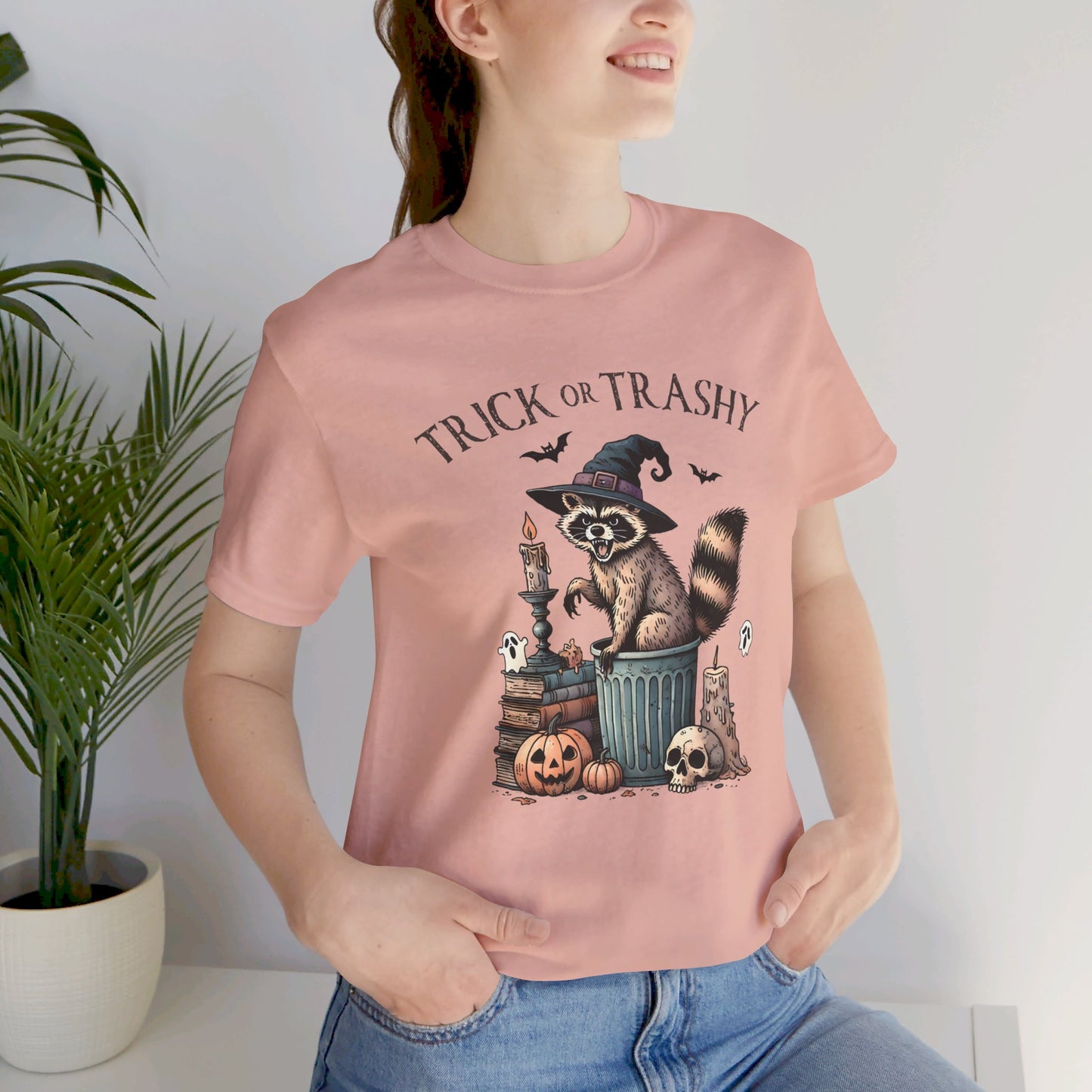 Trick or Trashy: Halloween Bella Canvas T-shirt with Raccoon