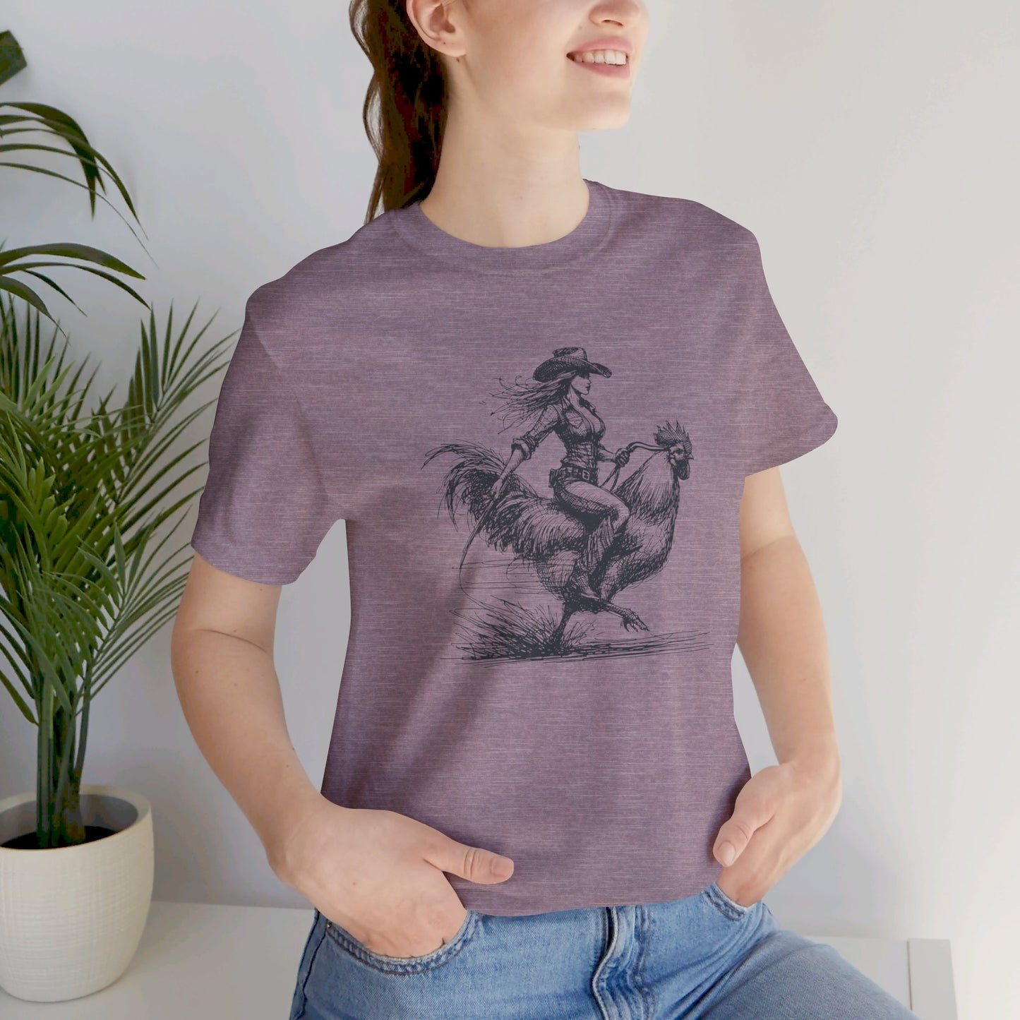 Scribble Style: Bella Canvas T-shirt with Cowgirl on Rooster
