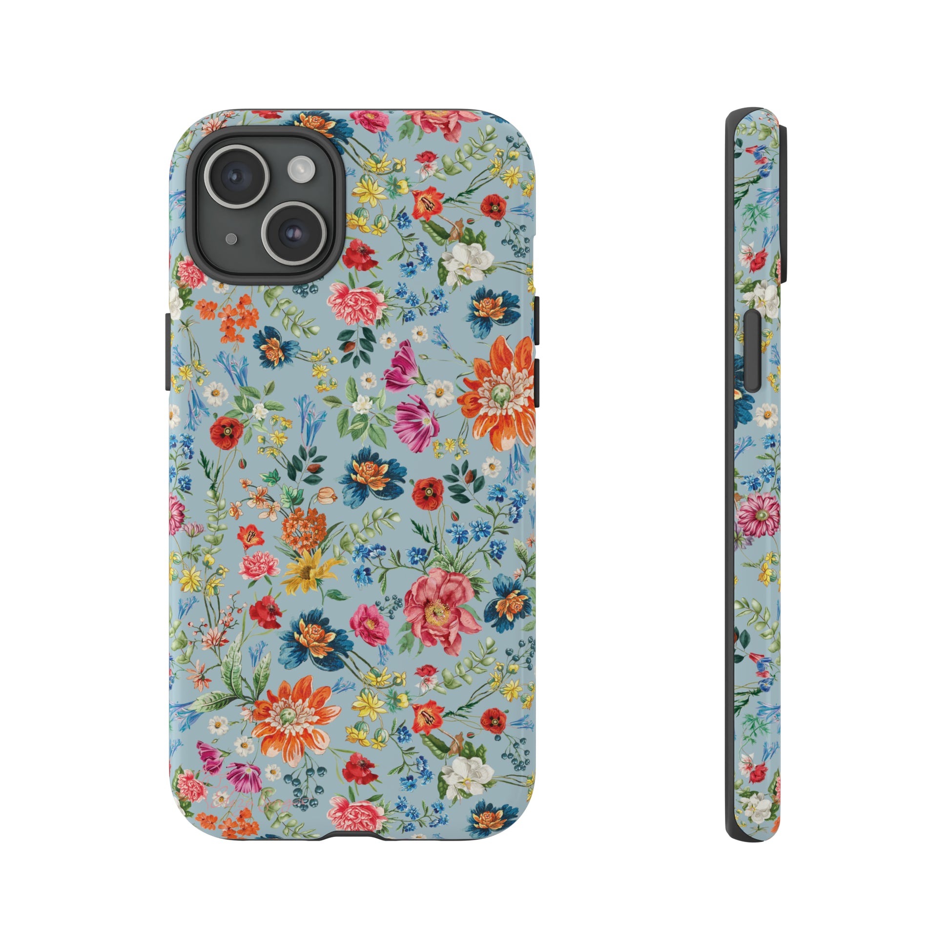 Blossom in Color: Wildflower Floral Colorful Design iPhone Tough Protective Cover. Vibrant flowers in Turquoise and Pink, compatible with iPhone 15, 14, 13, XS, XR Pro/Max/Mini/P/Plus. Embrace Nature's Palette with Style and Durability. #ElizaSinger #PhoneCase #FloralDesign