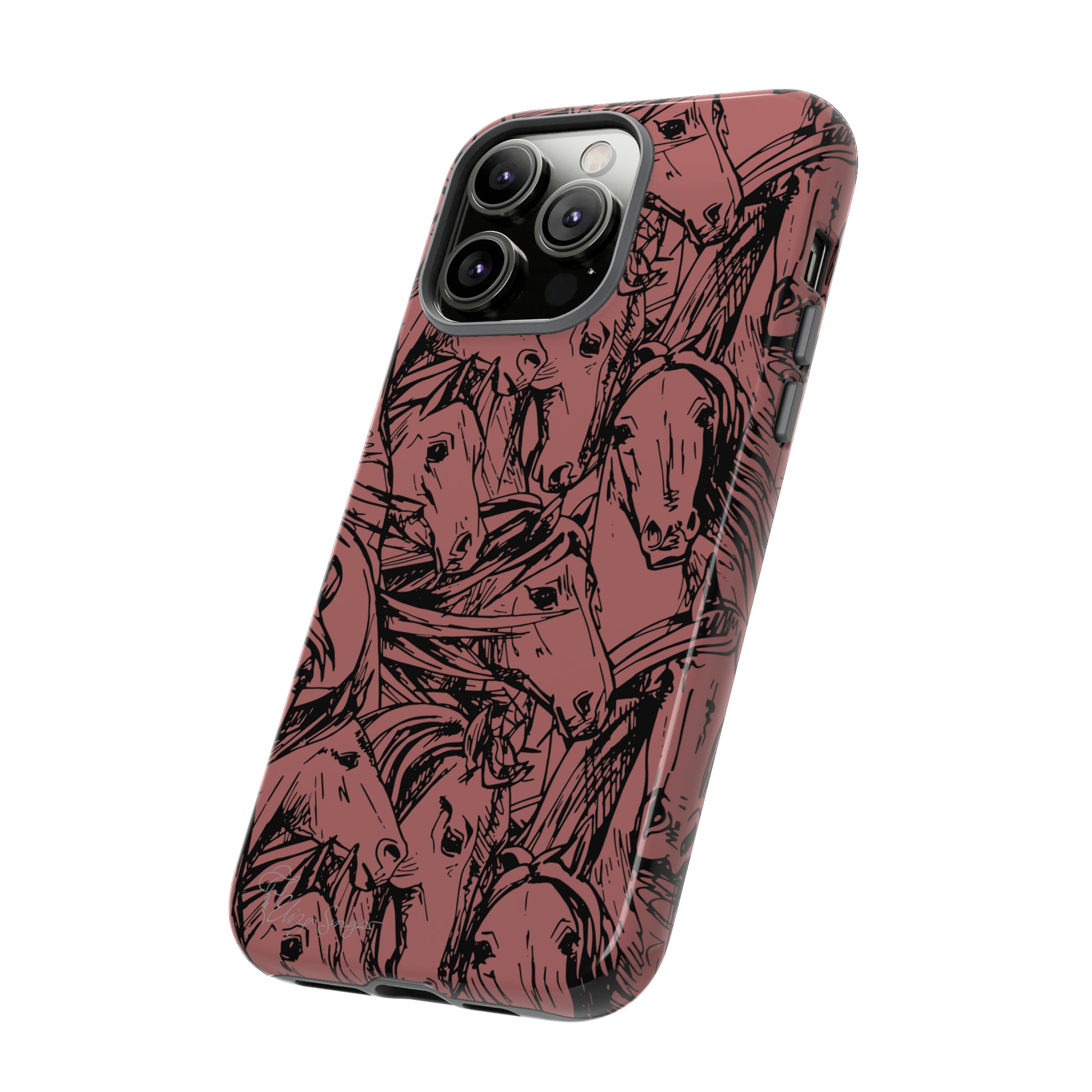 Gallop in Style: Horse Art Western Design iPhone Tough Protective Cover. Featuring a Scribble Horse Drawing, compatible with iPhone 15, 14, 13, 12, 11, XS, XR Pro/Max/Mini/P/Plus. Unleash the Rider in You with Style and Durability. #ElizaSinger #PhoneCase #WesternArt