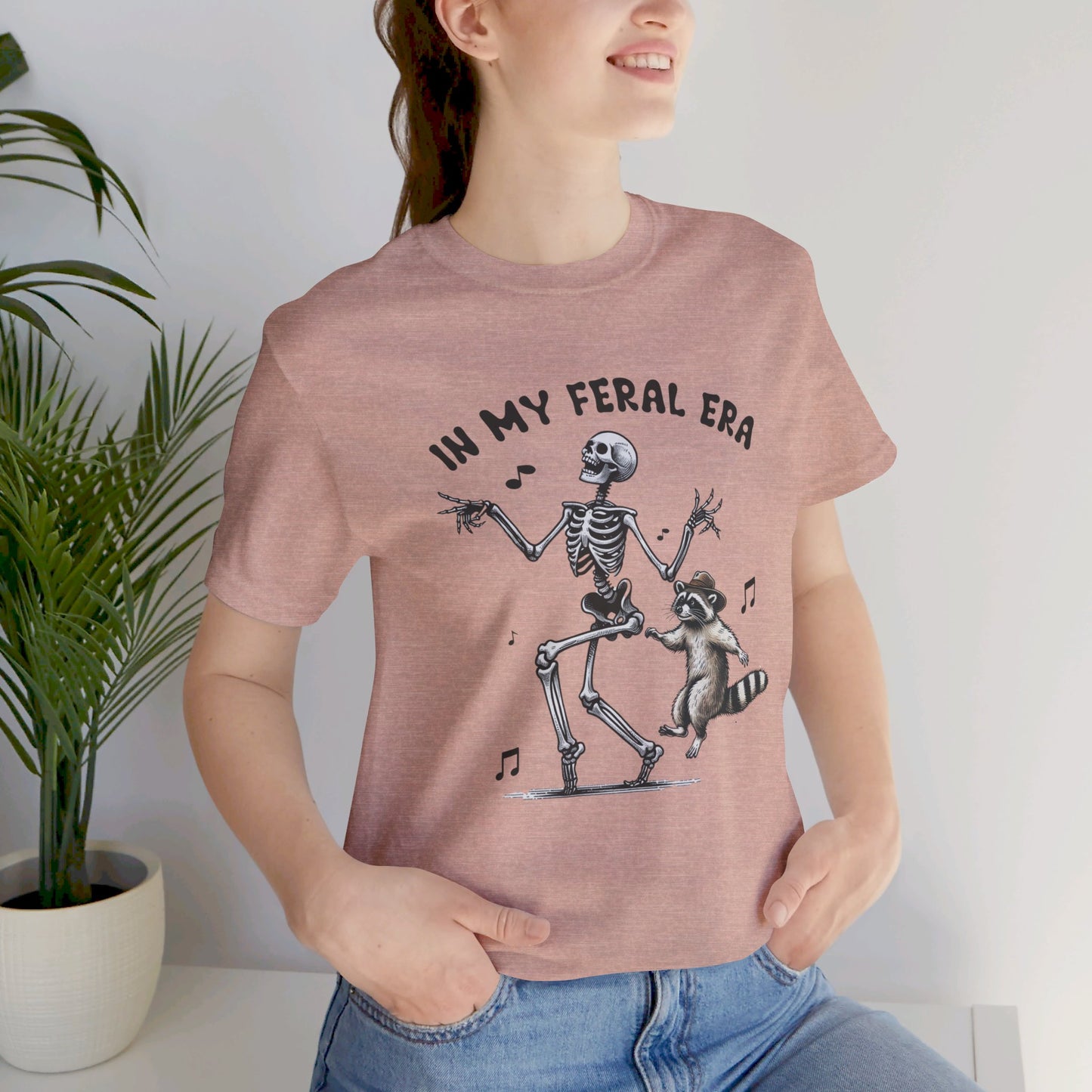 Feral Era: Halloween Bella Canvas T-shirt with Skeleton and Raccoon