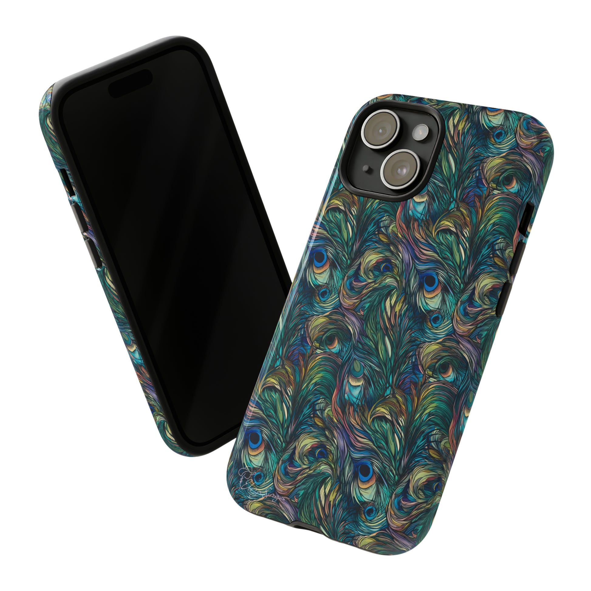 Feathered Elegance: Boho Feather Peacock Vibrant Art iPhone Tough Protective Cover. Adorned with Turquoise Feathers, compatible with iPhone 15, 14, 13, XS, XR Pro/Max/Mini/P/Plus. Embrace Bohemian Vibes with Style and Durability. #ElizaSinger #PhoneCase #BohoFeathers