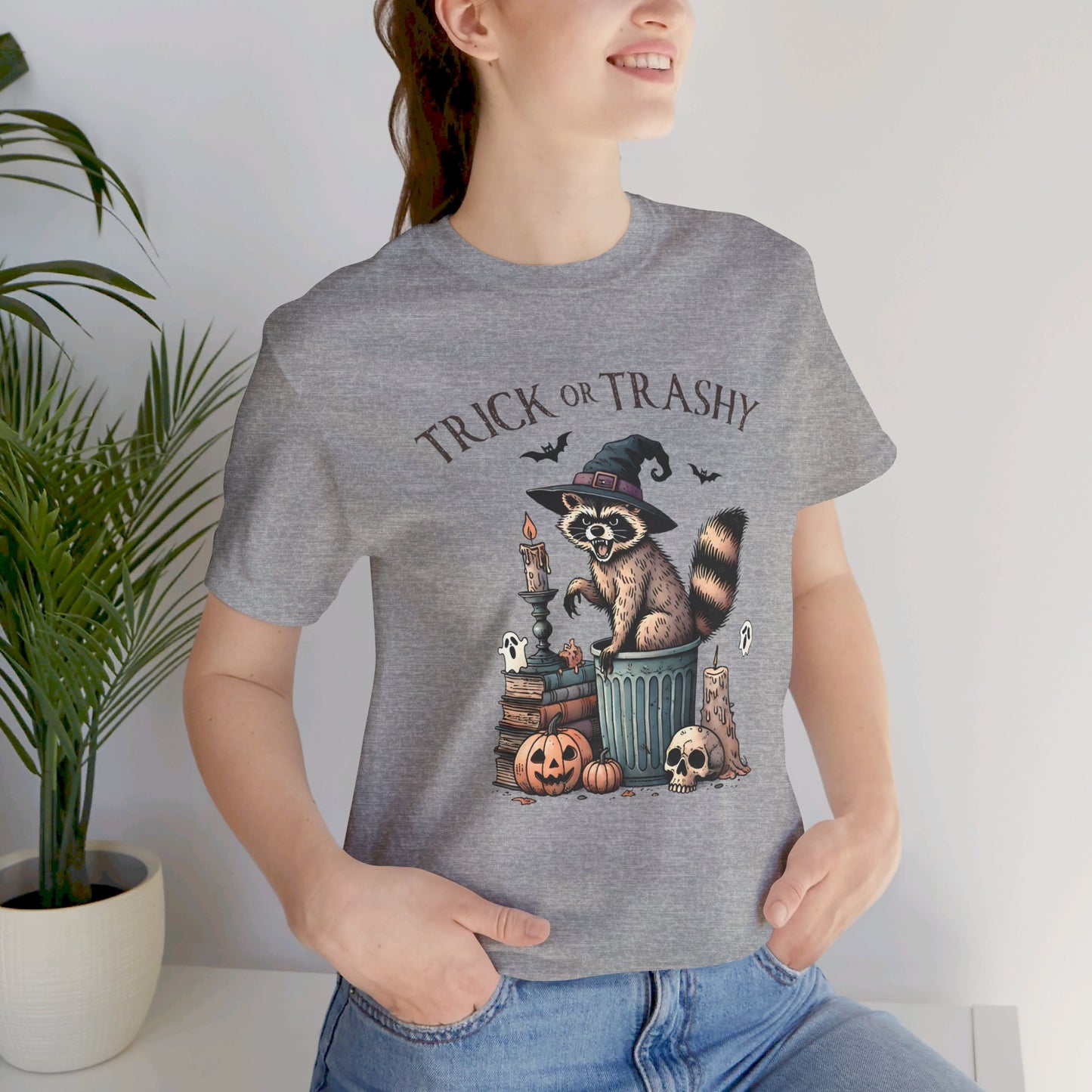 Trick or Trashy: Halloween Bella Canvas T-shirt with Raccoon
